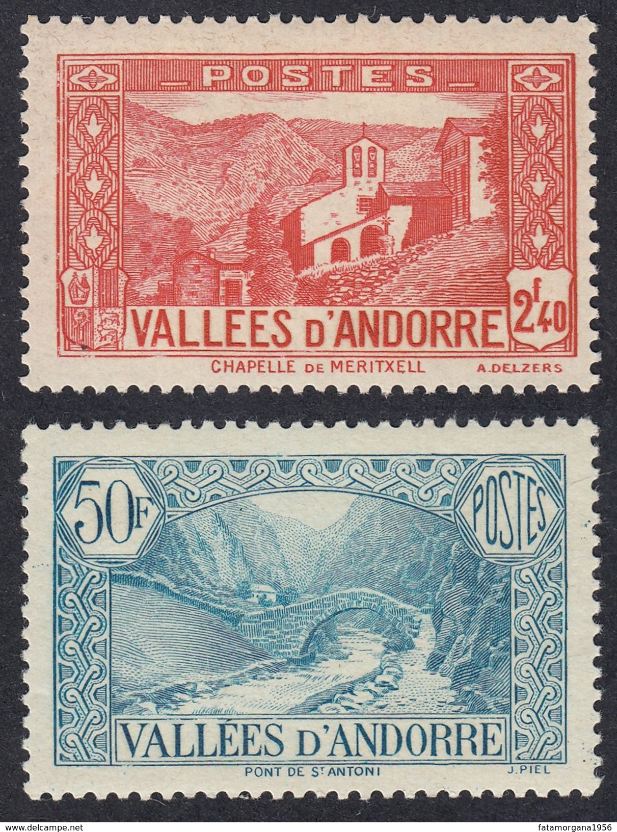 ANDORRA - 1942/1943 - Lotto Due Valori Nuovi MNH: Yvert 85 E 92. - Unused Stamps