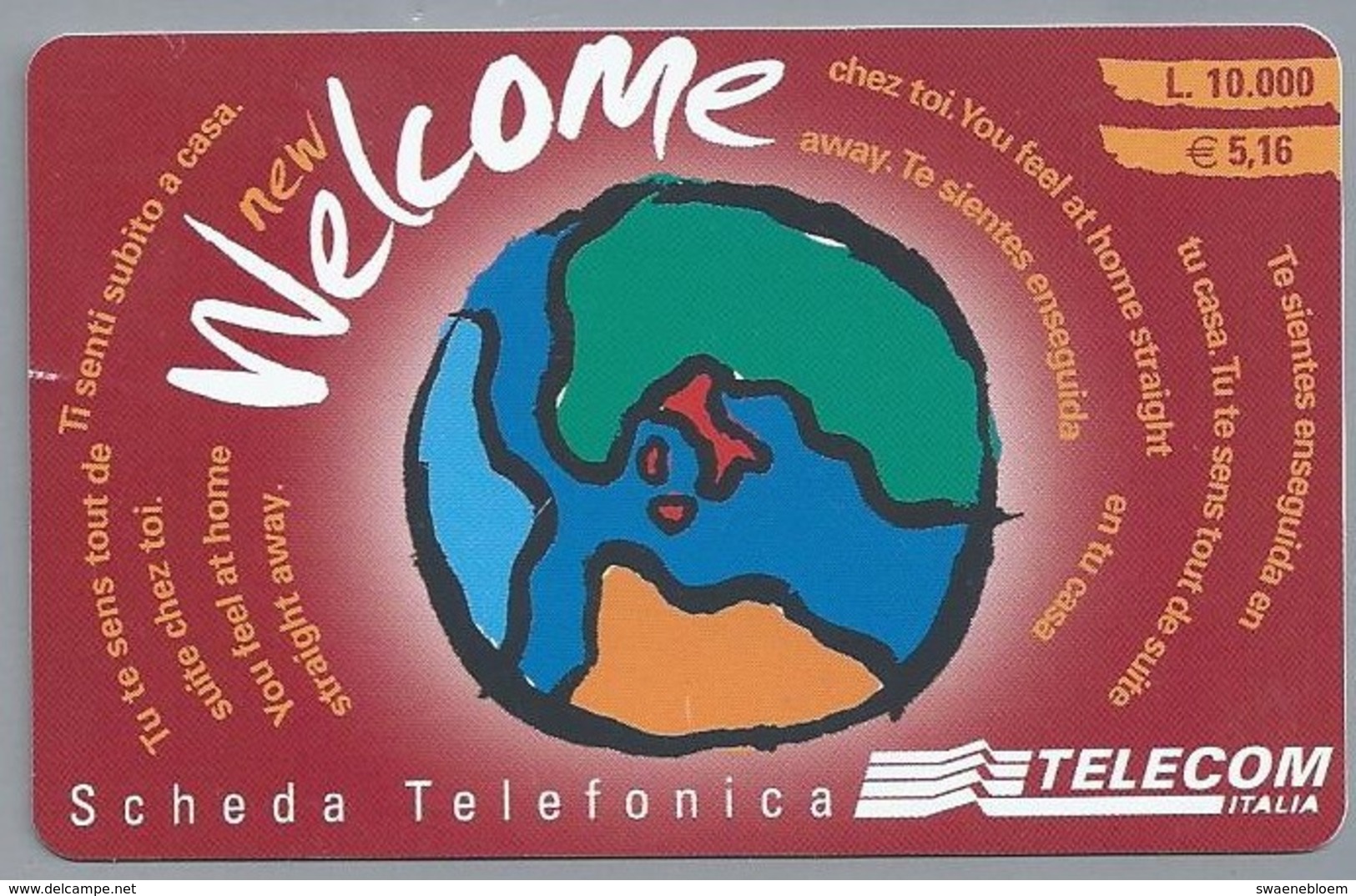 IT.- SCHEDA TELEFONICA. TELECOM ITALIA LIRE 10.000. € 5.16. New Welcome. Telefonica INTERNAZIONALE.. 2 Scans - GSM-Kaarten, Aanvulling & Voorafbetaald