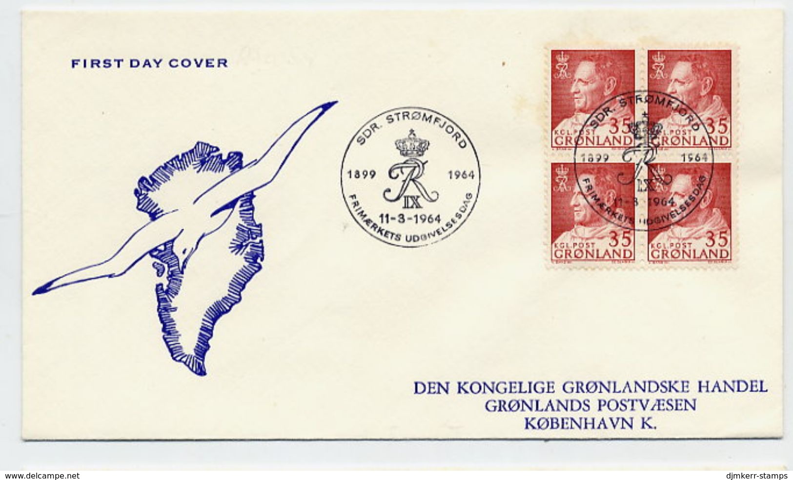 GREENLAND 1964 King Frederik IX Definitive 35 Øre Block Of 4 On FDC. Michel 54 - FDC