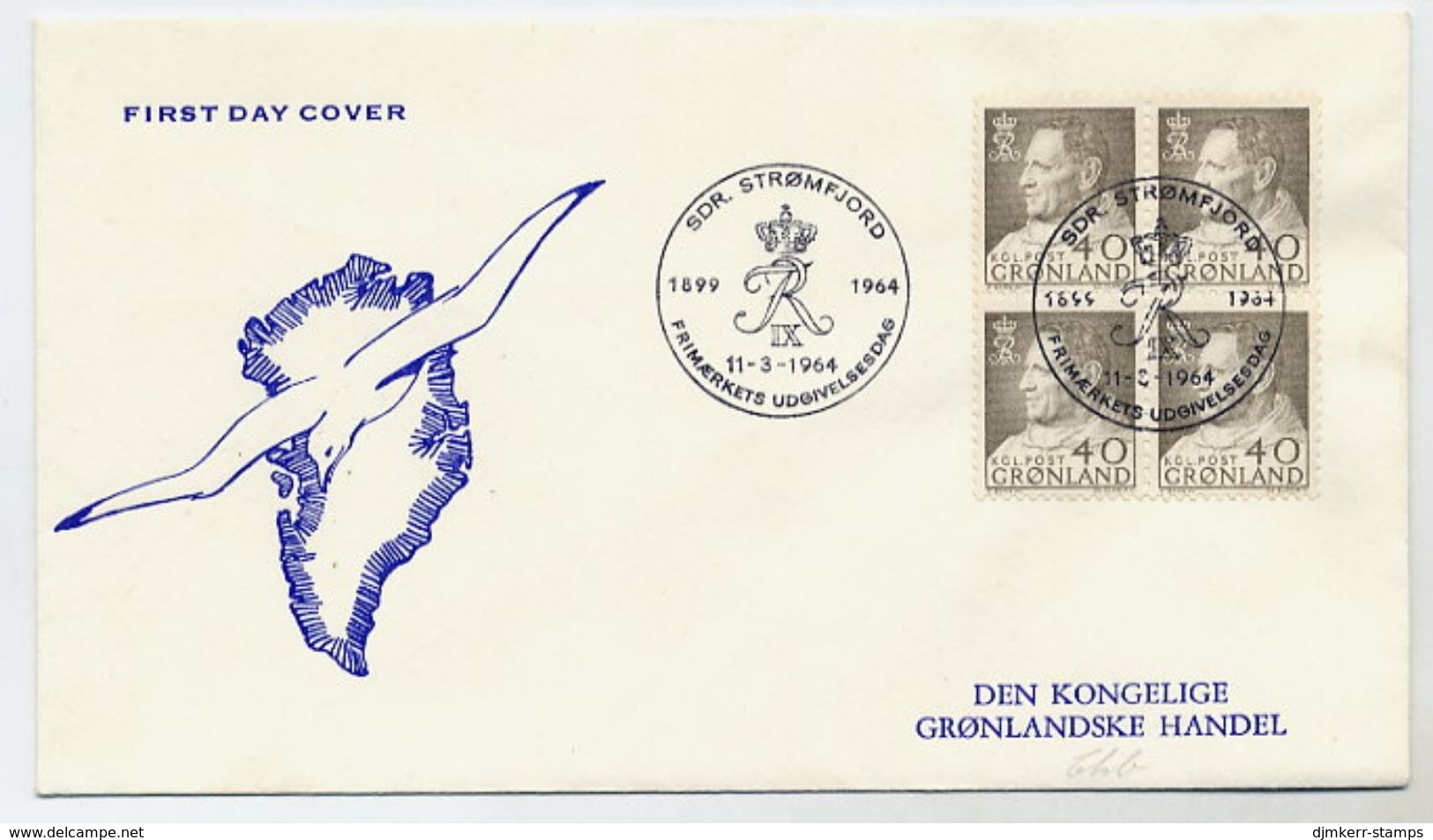 GREENLAND 1964 King Frederik IX Definitive 40 Øre Block Of 4 On FDC. Michel 55 - FDC