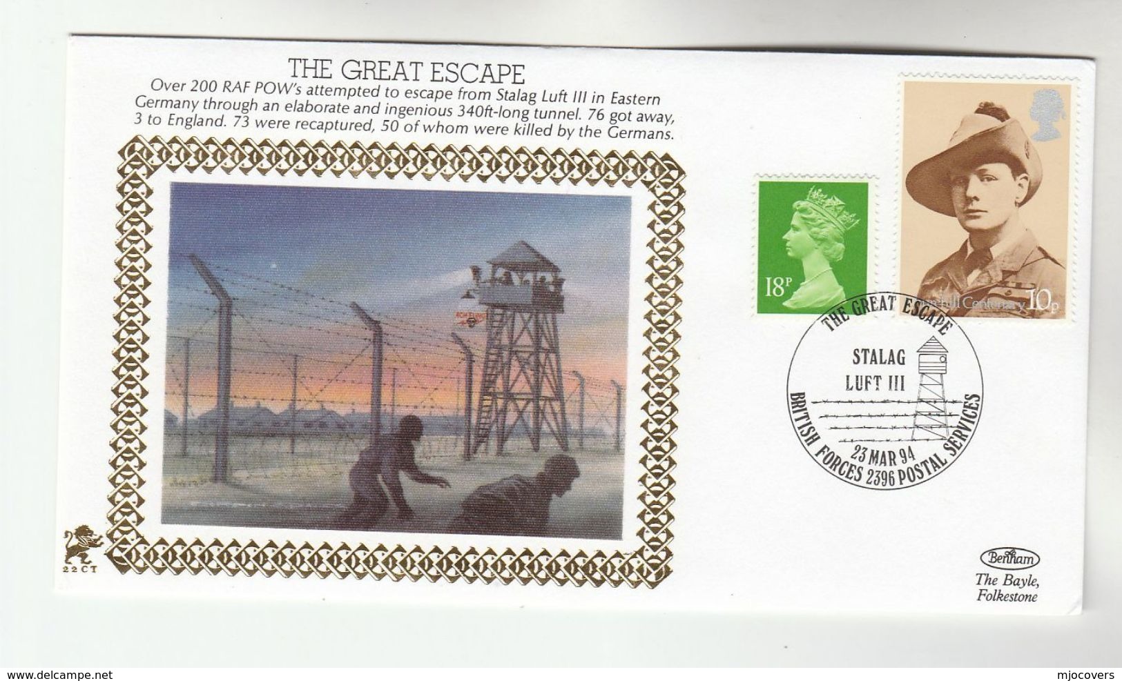 1994 GB Very Ltd EDITION COVER The GREAT ESACPE From STALAG  LUFT III Event  Stamps British Forces Churchill - WW2