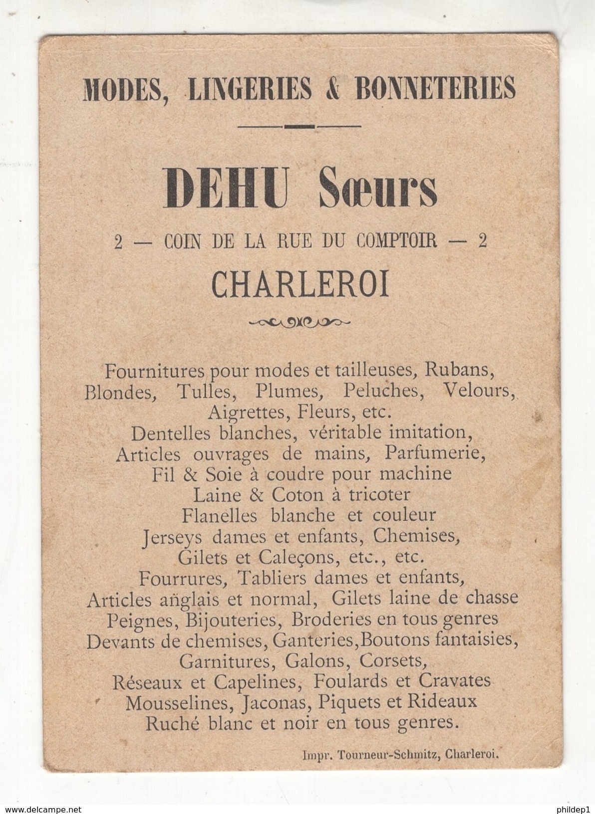 Modes, Lingeries & Bonneteries. Dehu Soeurs à Charleroi. Chromo 1 - Autres & Non Classés