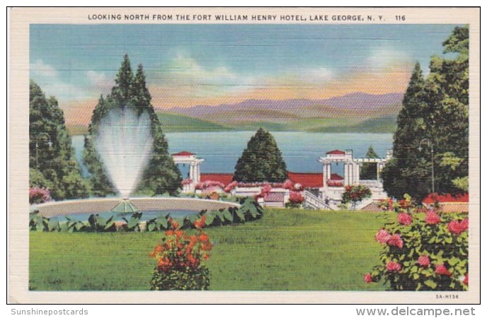 New York Lake George Looking North From Fort William Henry Hotel Curteich - Lake George