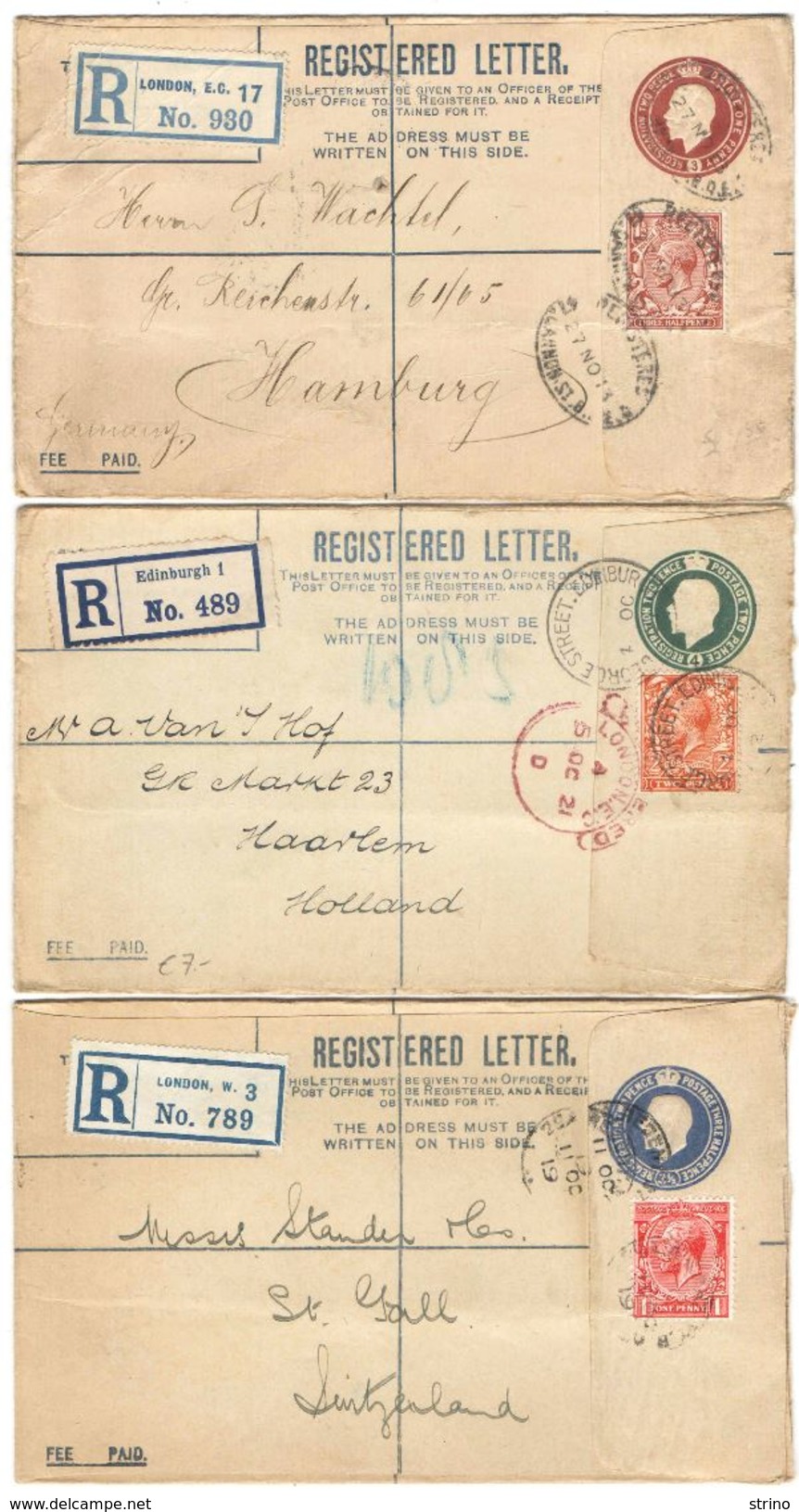 AR048) GREAT BRITAIN - LOT OF 7 REGISTERED  POSTAL STATIONERY - Interi Postali