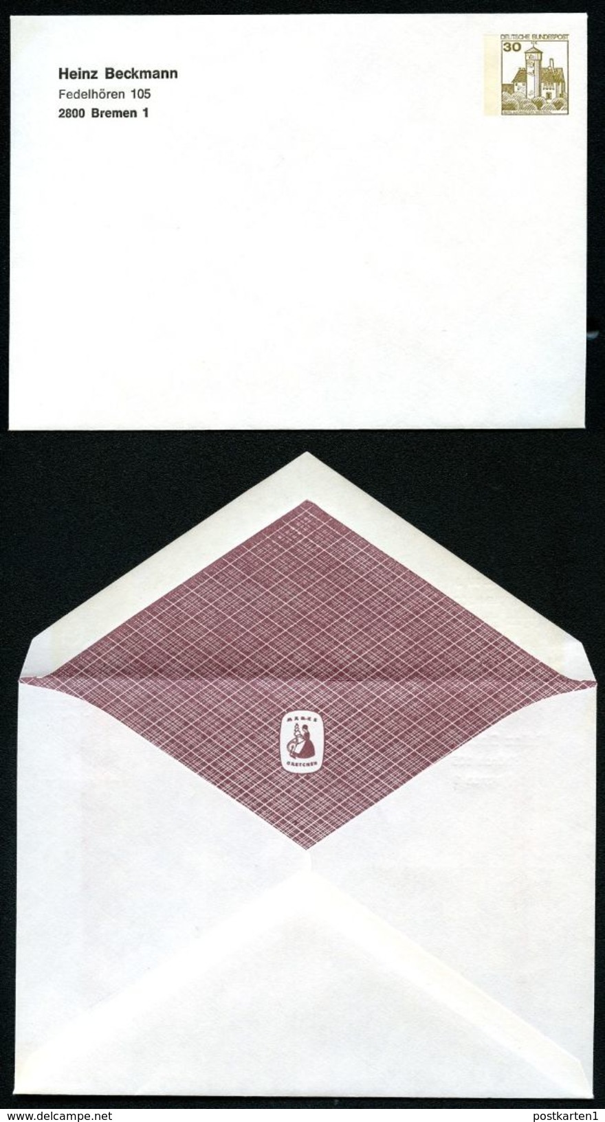 Bund PU108 B2/002b Privat-Umschlag BECKMANN BREMEN ** 1977 - Enveloppes Privées - Neuves