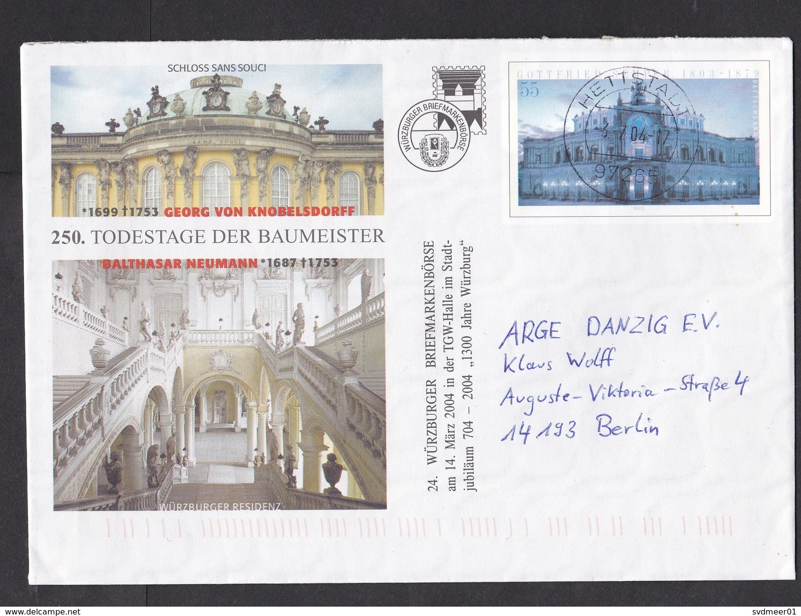 Germany: Stationery Illustrated Cover, 2004, Architect, Palace Sans Souci, Architecture, History (traces Of Use) - Brieven En Documenten