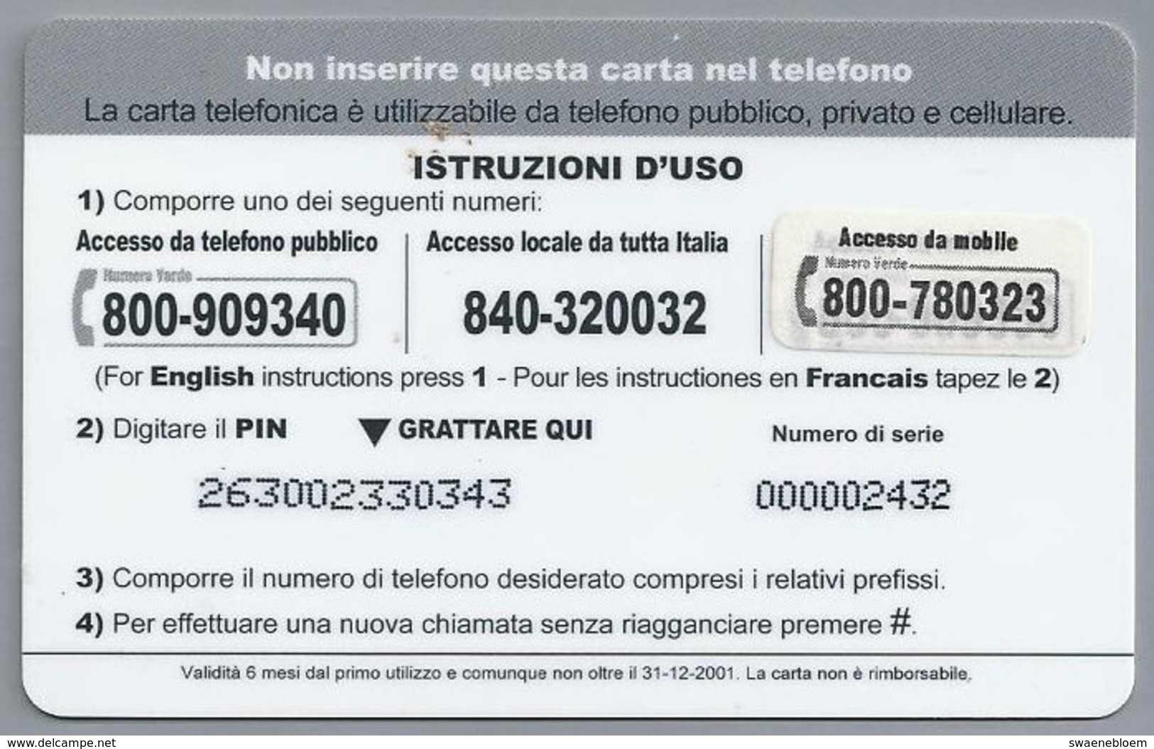 IT.- INTERNATIONAL PHONE CARD. ON LINE IN THE WORLD. - L. 10.000 - € 5.16.  2 Scans. - GSM-Kaarten, Aanvulling & Voorafbetaald