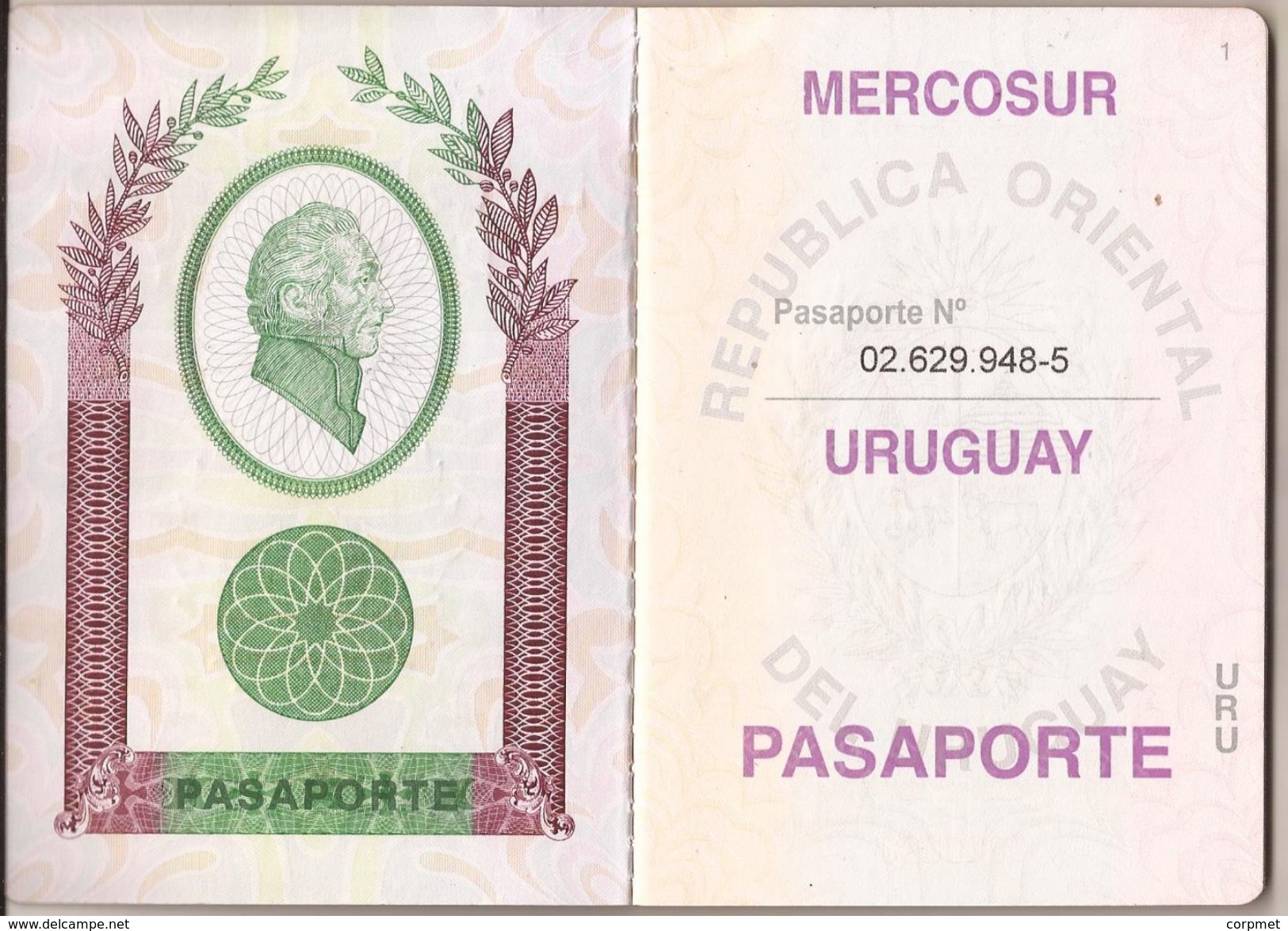 URUGUAY  - BIOMETRIC 1st VERSION - MERCOSUR   PASSPORT - PASSEPORT - Pictured COAT OF ARMS- SOUTH AMERICA MAP And COW - Historical Documents