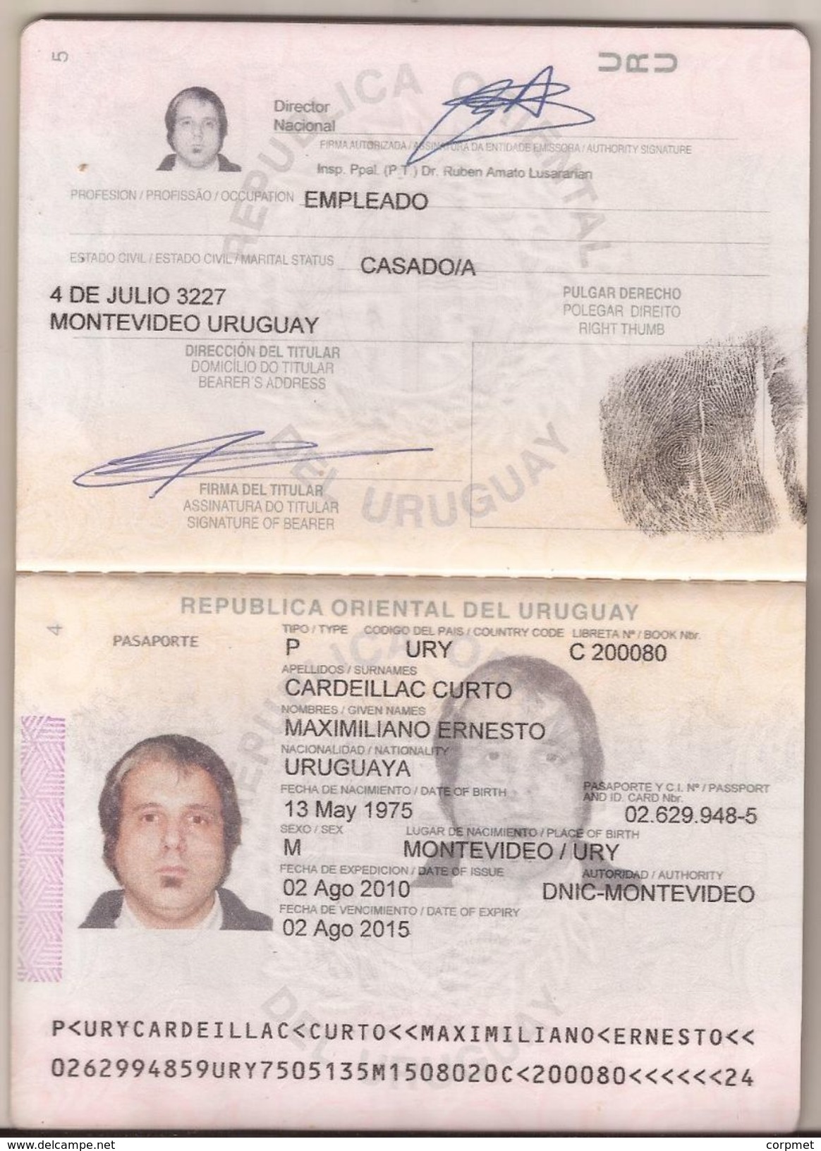 URUGUAY  - BIOMETRIC 1st VERSION - MERCOSUR   PASSPORT - PASSEPORT - Pictured COAT OF ARMS- SOUTH AMERICA MAP And COW - Historical Documents