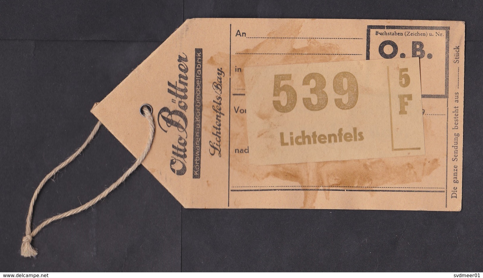 Germany: Freight Bag Tag, Parcel Label, Railways Transport?, Lichtenfels (traces Of Use) - Brieven En Documenten