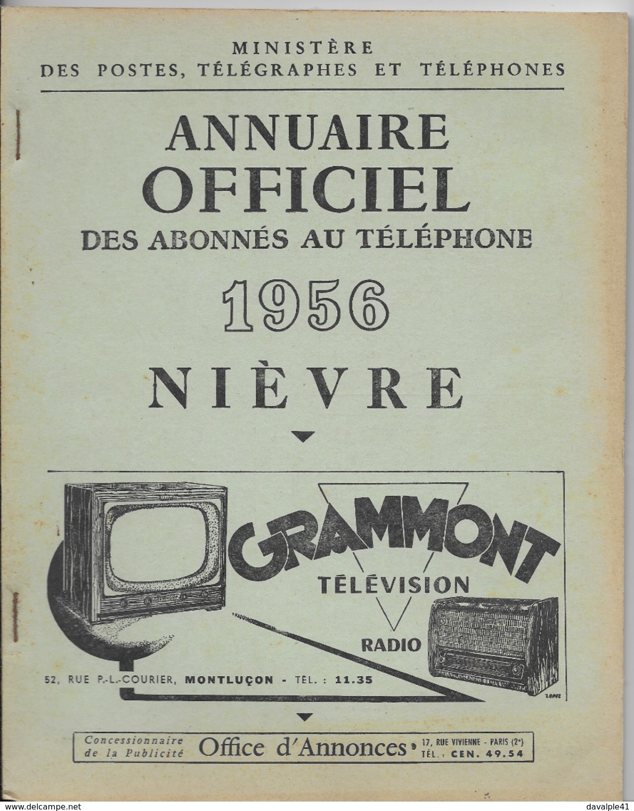 ANNUAIRE TELEPHONIQUE   NIEVRE  1956  BON ETAT - Unclassified