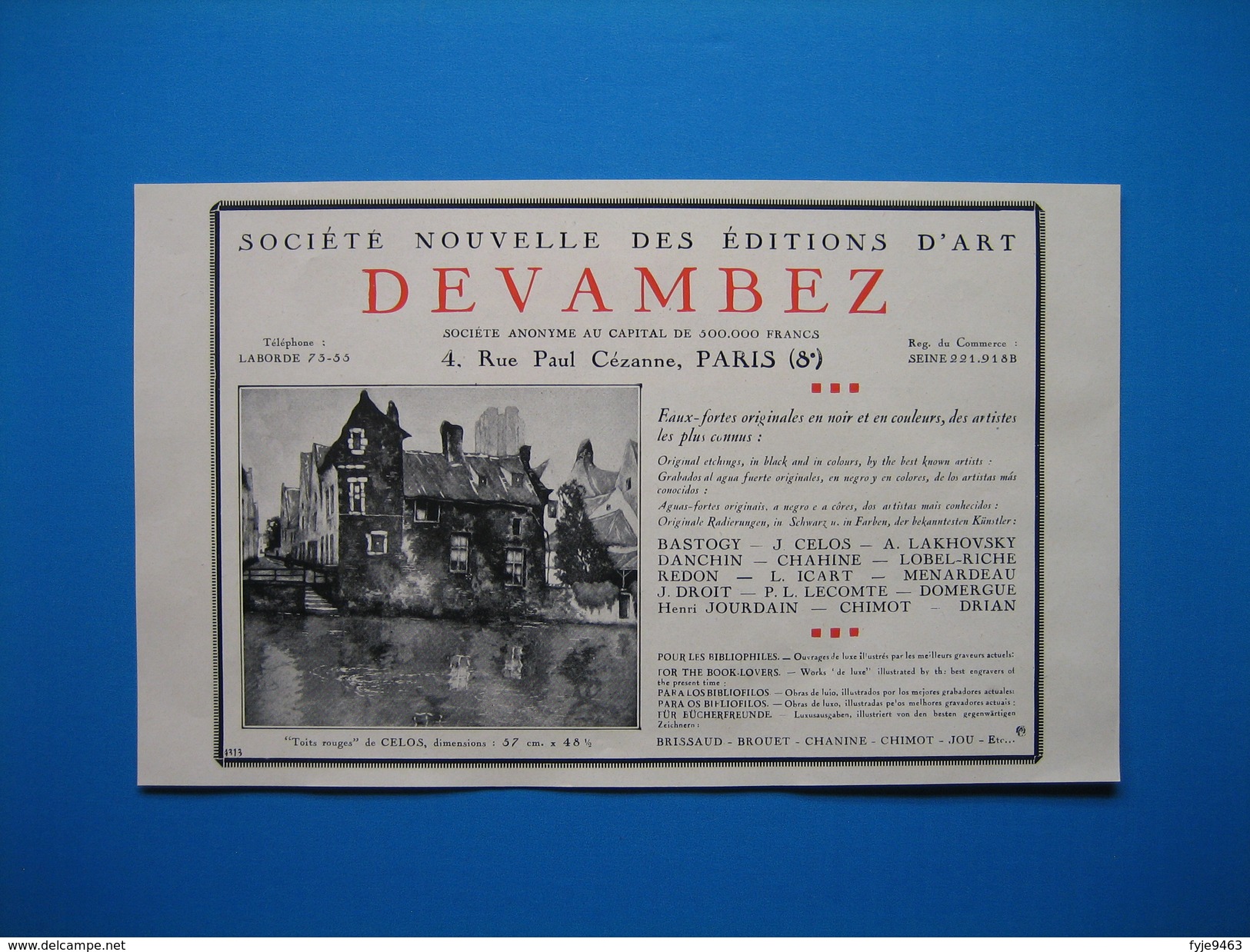 (1931) Société Nouvelle Des Éditions D'Art DEVAMBEZ Rue Paul Cézanne à Paris -- Gravures, Dessins PAUL PROUTÉ à Paris - Non Classés