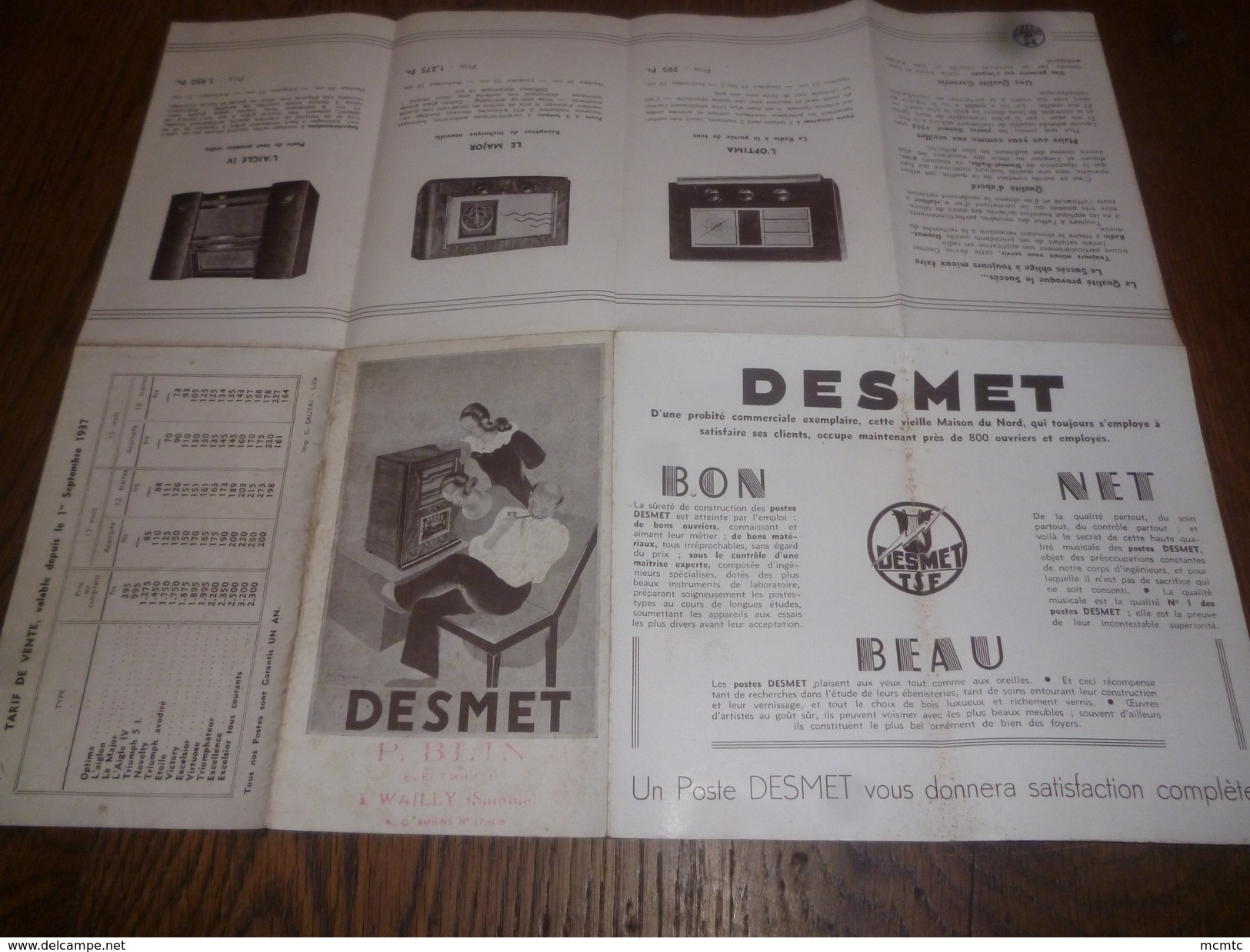 Dépliant - Postes  Desmet - Poste Radio -  P.Blin  Electricien à Wailly -  (Somme) - Reclame