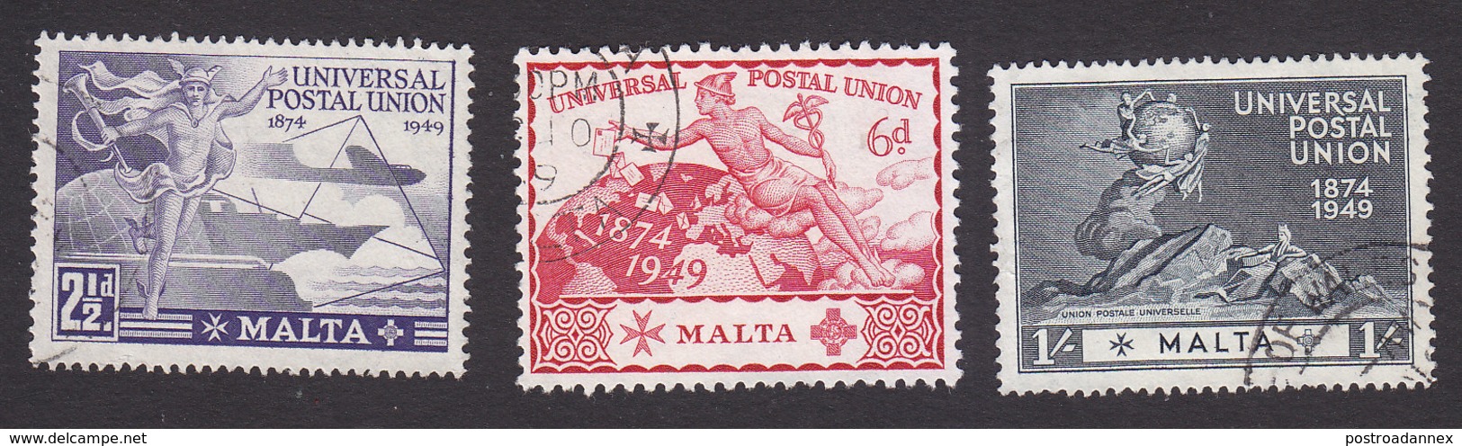 Malta, Scott #225, 227-228, Used, UPU, Issued 1949 - Malta (...-1964)