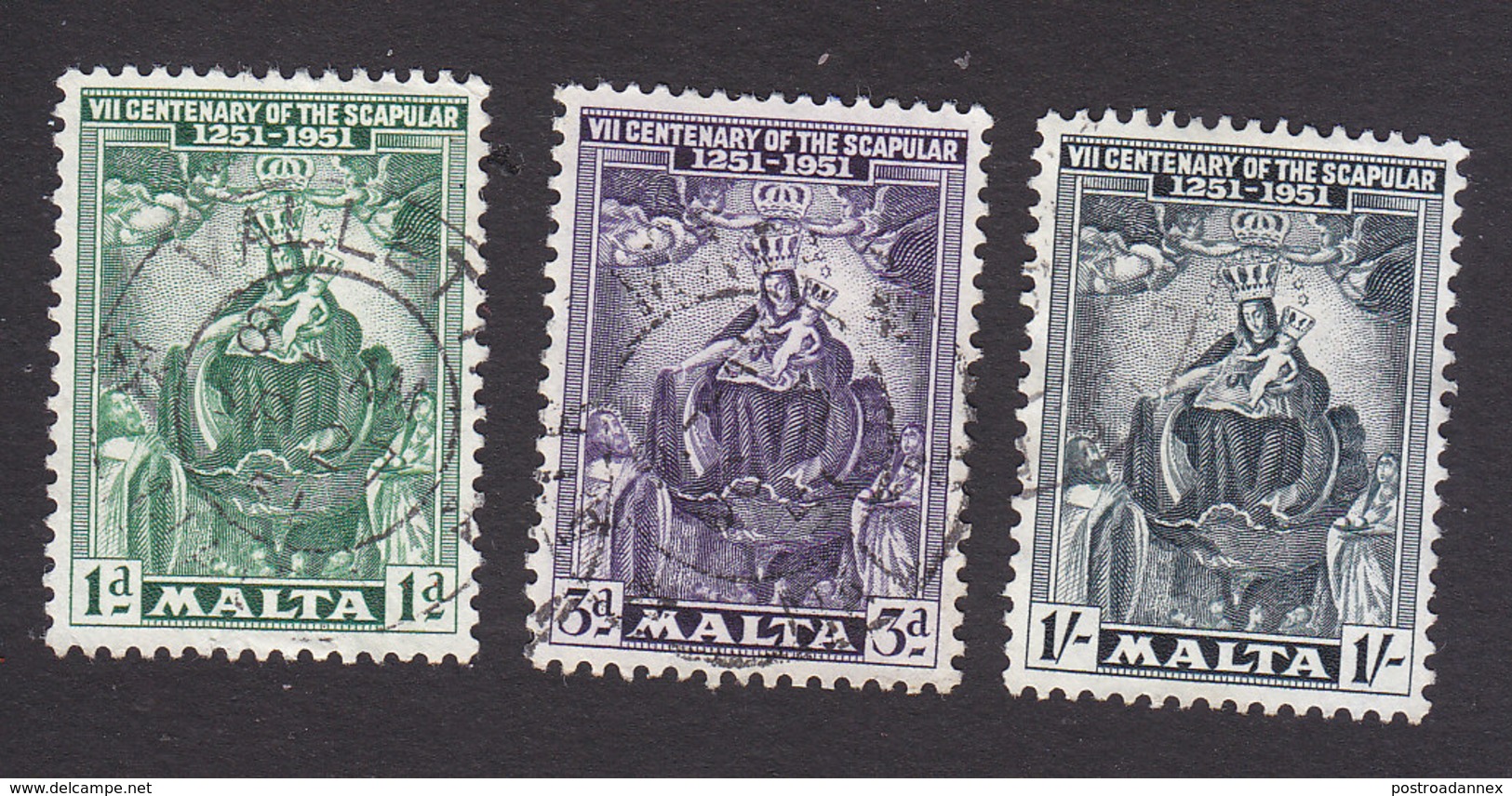 Malta, Scott #232-234, Used, Madonna And Child, Issued 1951 - Malta (...-1964)