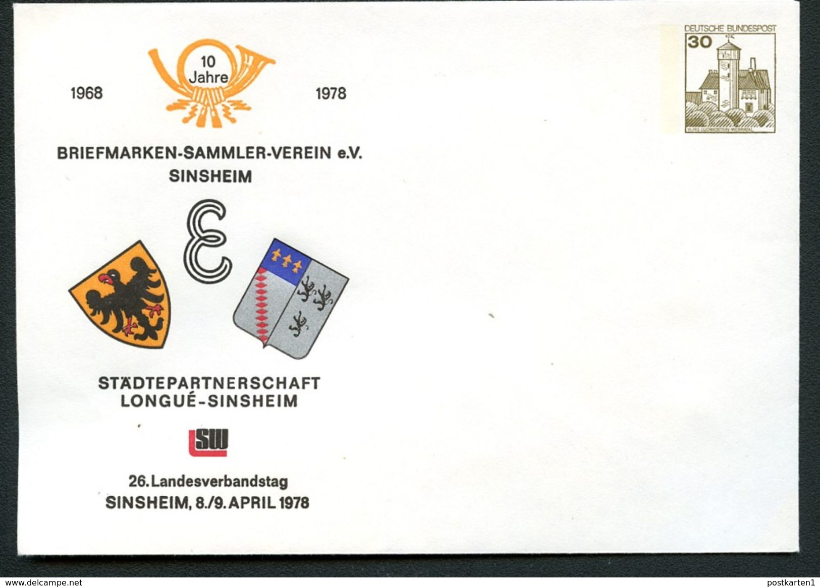 Bund PU108 D2/018 Privat-Umschlag WAPPEN LONGUÉ SINSHEIM ** 1978  NGK 8,00 € - Enveloppes Privées - Neuves