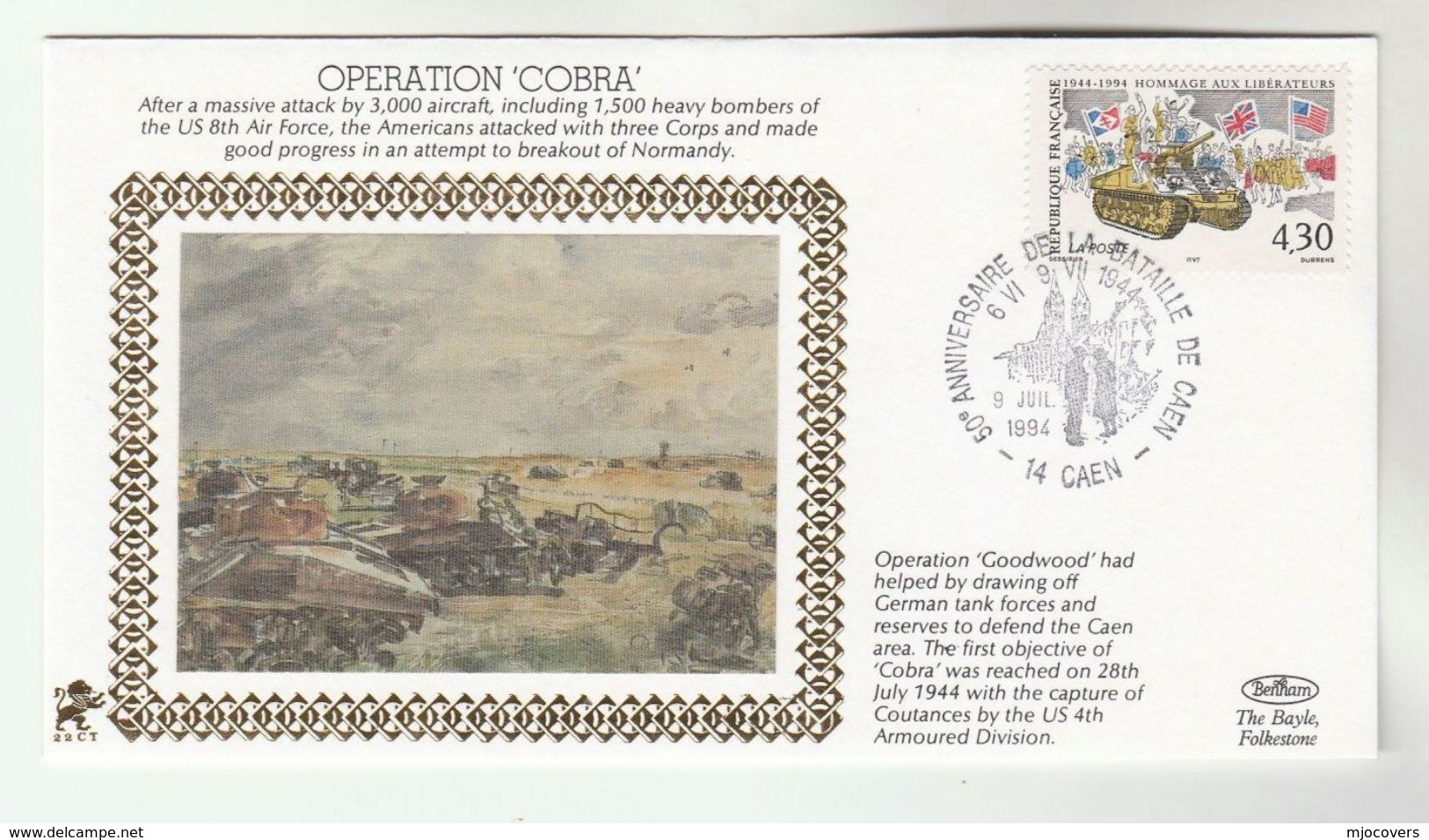 1992  FRANCE Very Ltd EDITION COVER Anniv OPERATION COBRA BOMBING , CAPTURE Of COUTANCES  Wwii Event CAEN Stamps - WW2