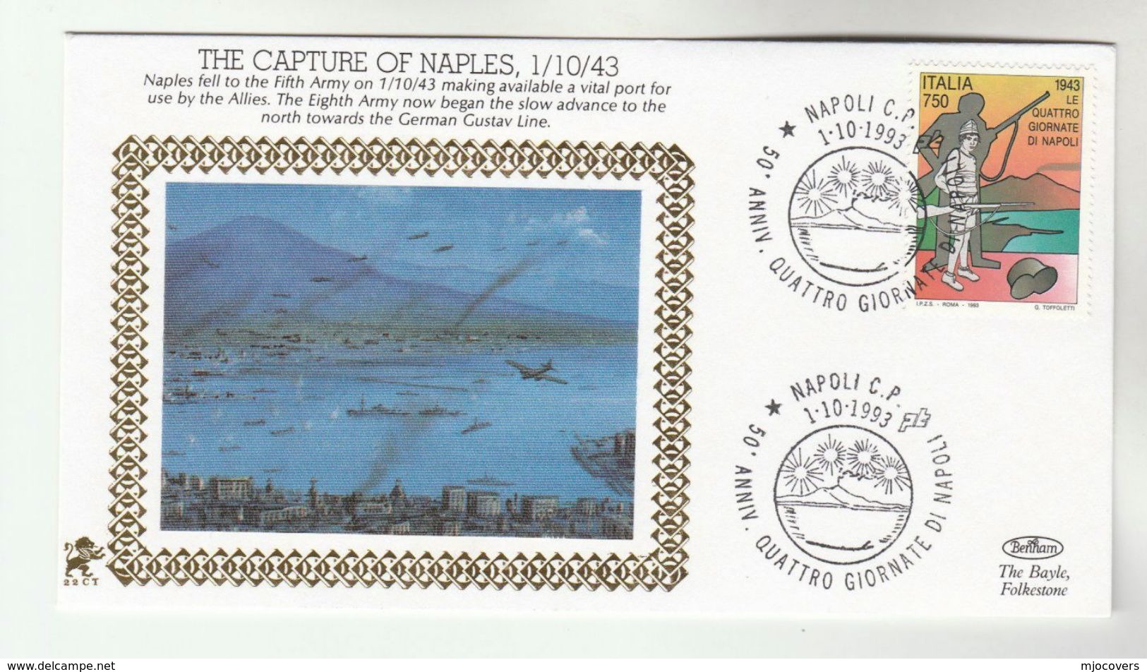 1993 ITALY Very Ltd EDITION COVER Anniv CAPTURE OF NAPLES WWII  Event Stamps - WW2