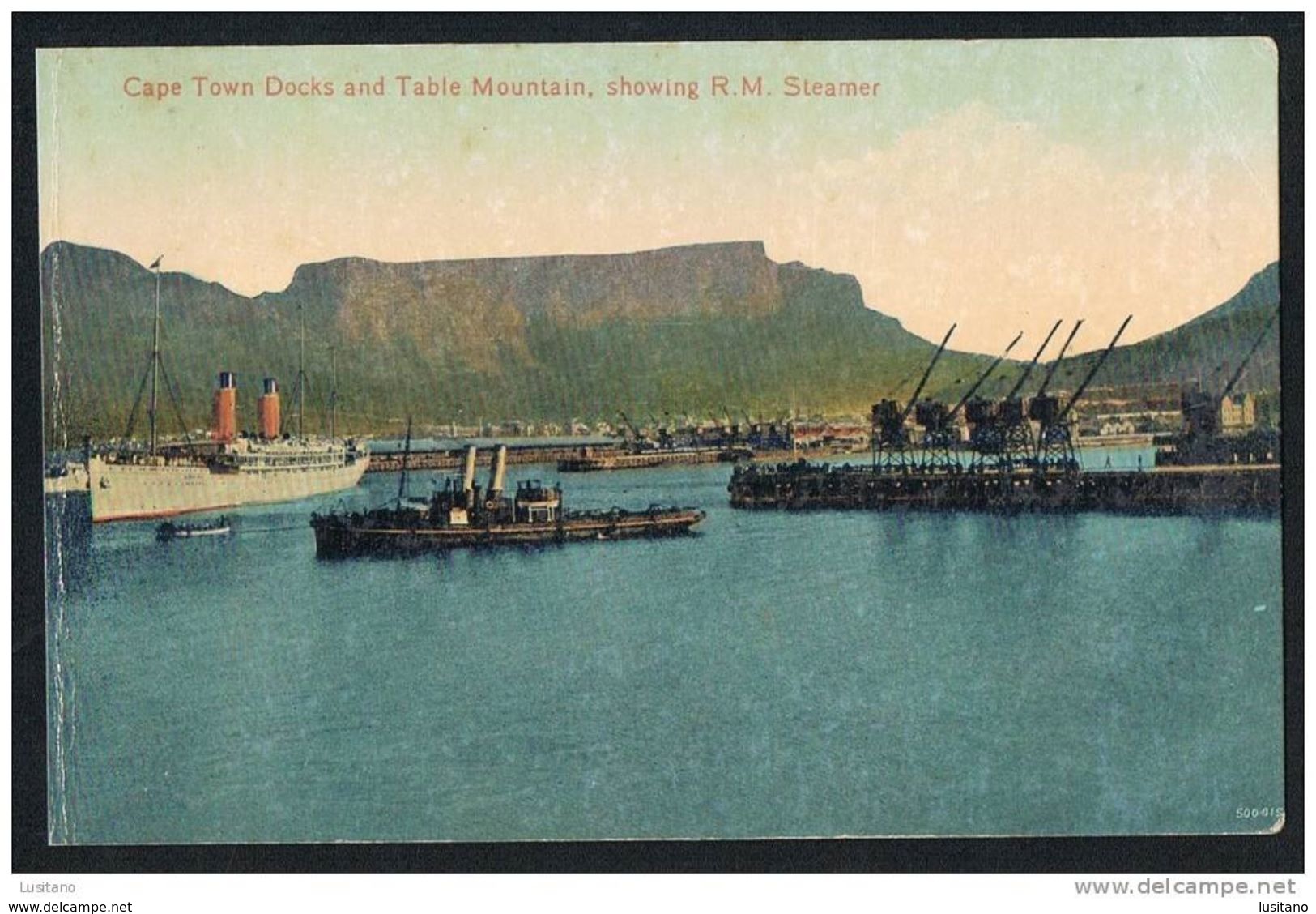 Cape Town Docks And Table Mountain, Showing R.M. Steamer Cruise Ship In Harbor South Africa (2 Scans) - Sud Africa