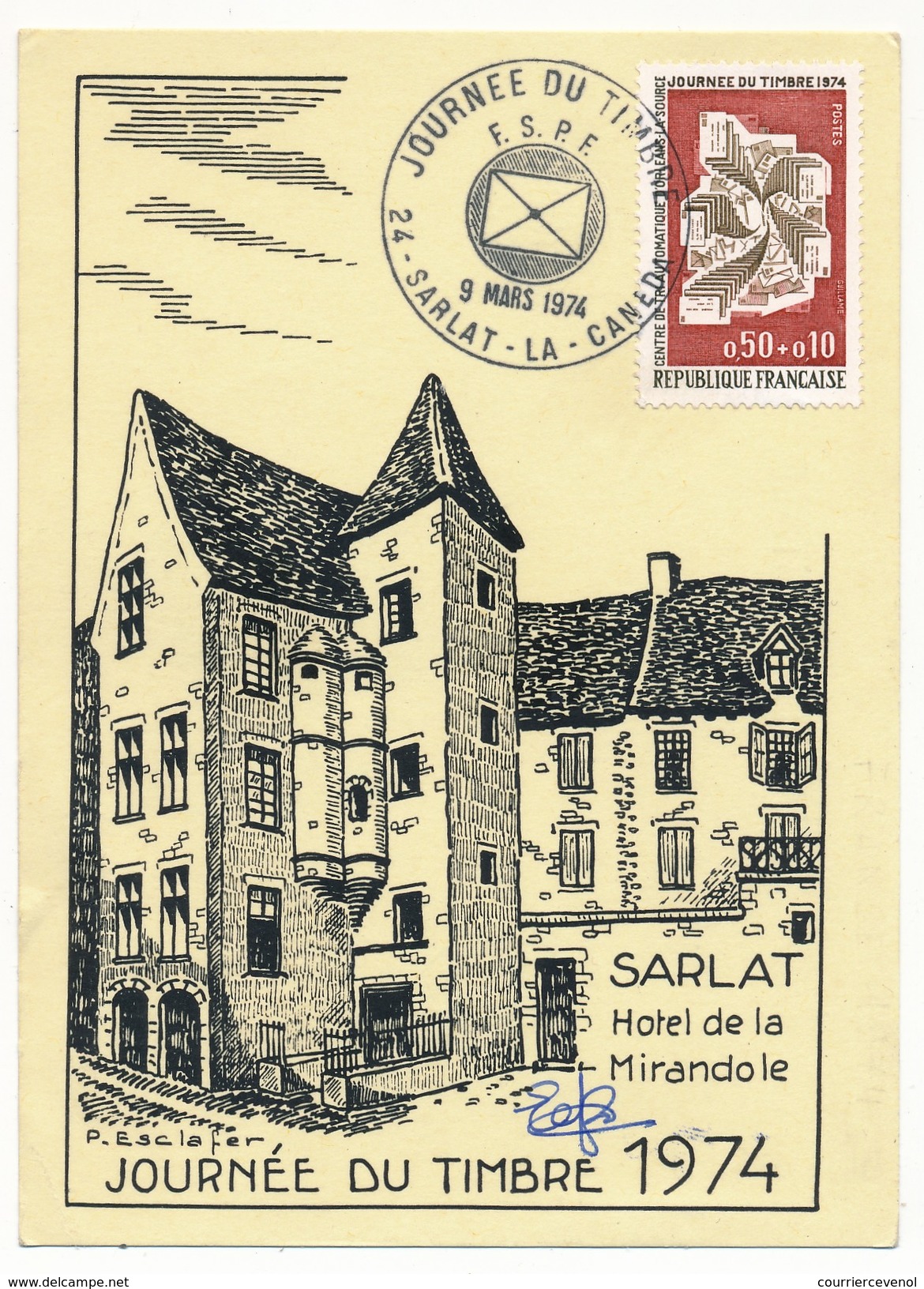 FRANCE => Carte Locale "Journée Du Timbre" 1974 - SARLAT LA CANEDA - Timbre Centre De Tri - Stamp's Day