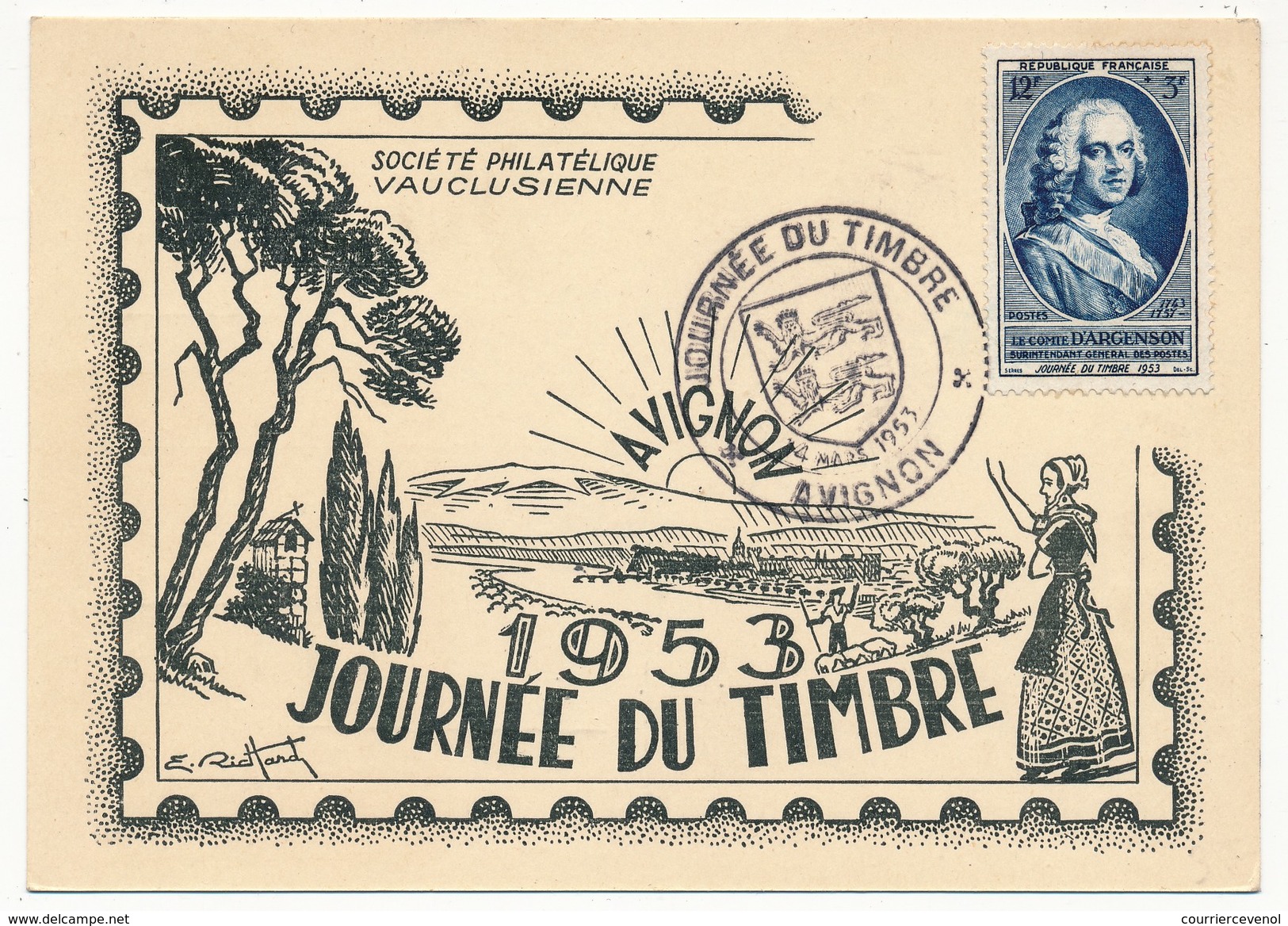 FRANCE - Carte Locale Journée Du Timbre 1953 - AVIGNON - Timbre D'Argenson - Día Del Sello