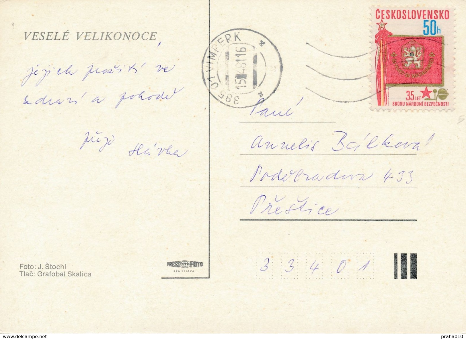 M0850 - Czechoslovakia (1981) 385 01 Vimperk (postcard); Tariff: 50h (stamp: 35 Years Of The National Security Corps) - Politie En Rijkswacht