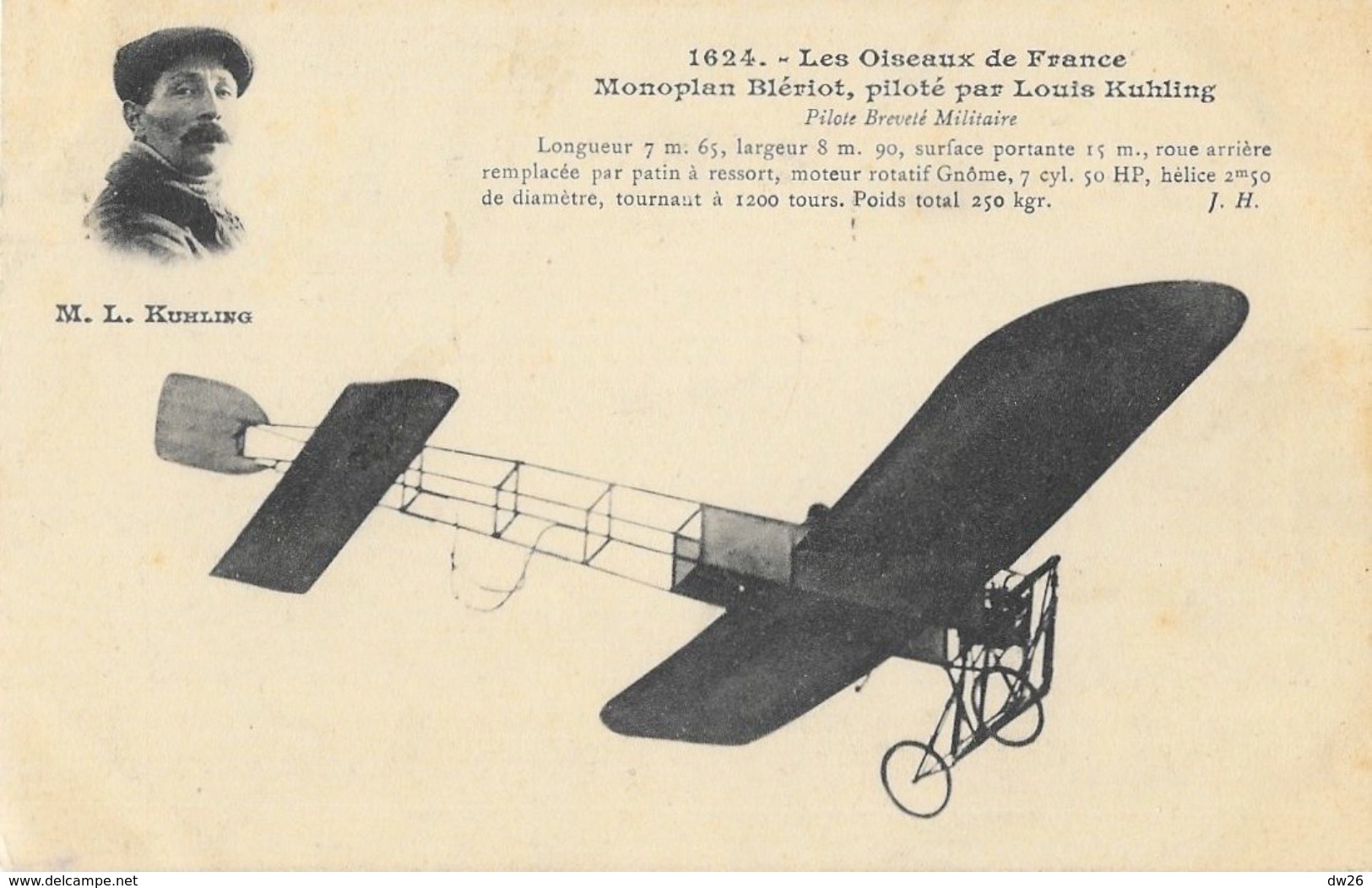 Les Oiseaux De France - Monoplan Blériot, Piloté Par Louis Kuhling (en Médaillon) - Edition J. Hauser - ....-1914: Précurseurs