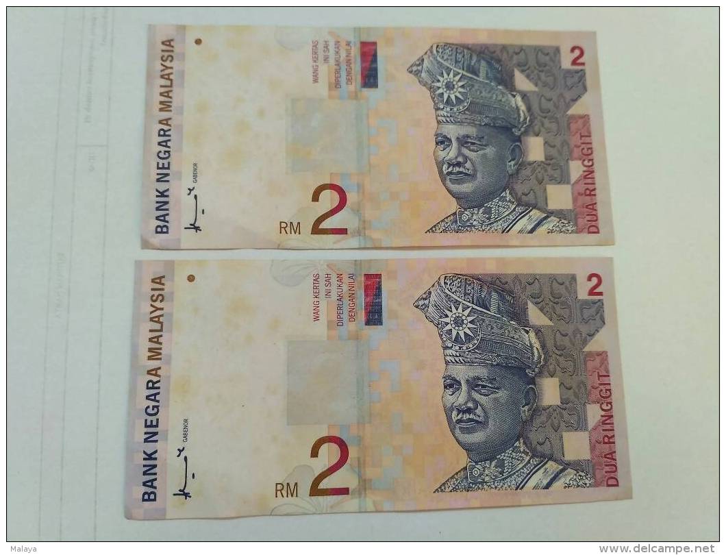 Don Monnaie  MALAYSIE  Malaysia Dua Ringgit RM2 RM 2 Dollar 1996 Banknote P 40 Paper Bank Note Running Number 2 Pcs - Malasia