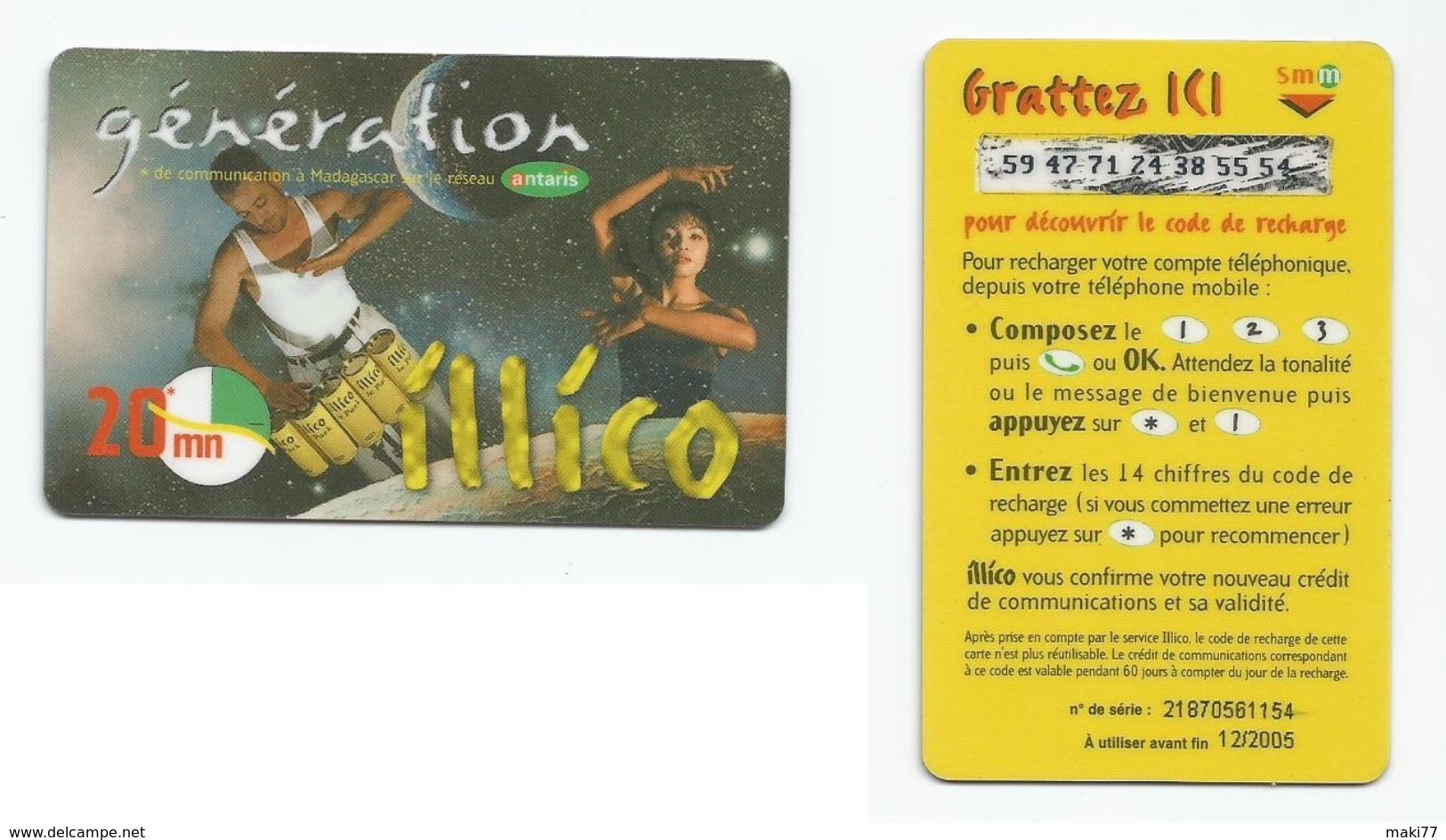 Madagascar Malagasy Prepaid *** PRECURSEUR TRES RARE *** ILLICO 20mn Plastique - Madagascar