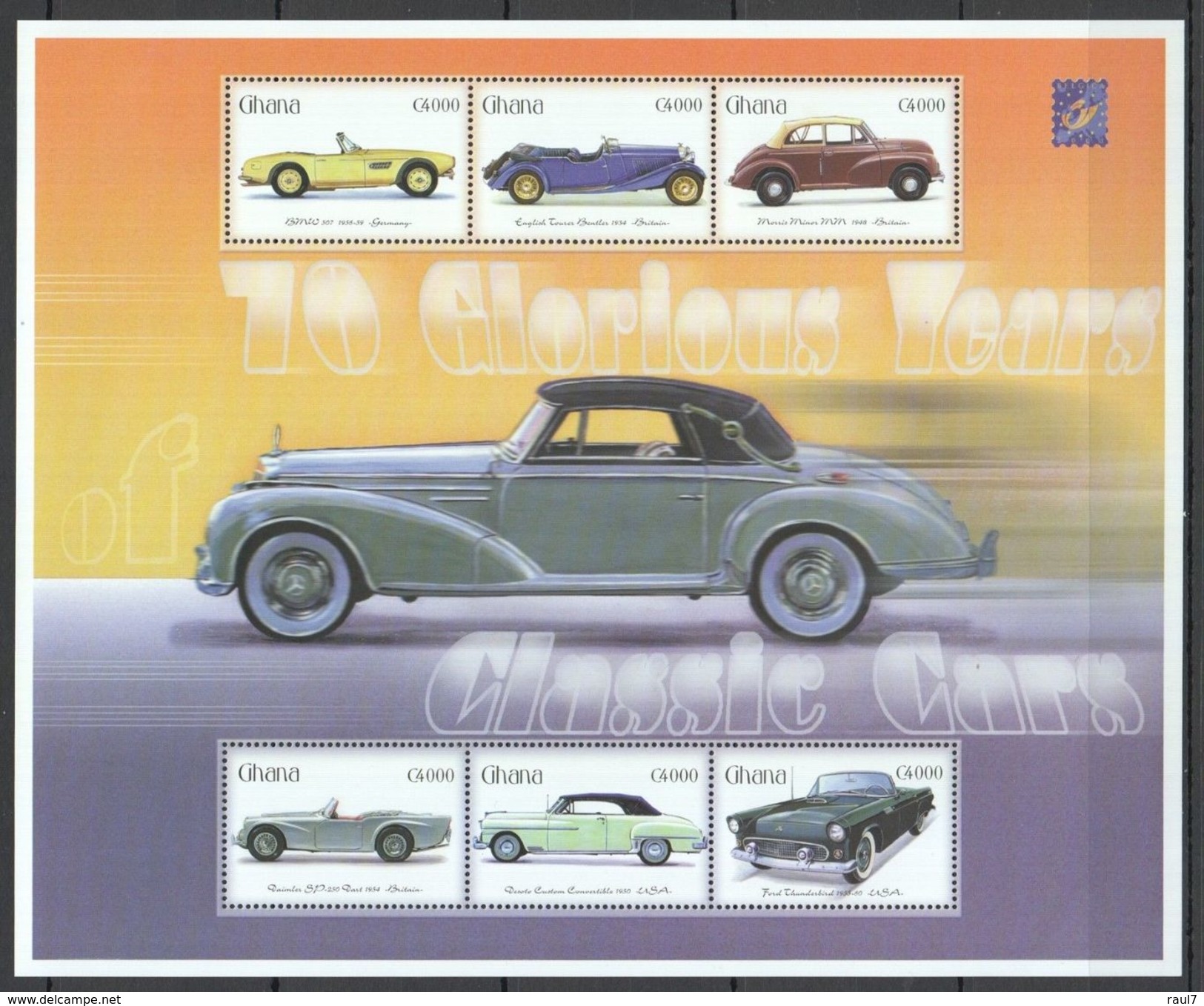 GHANA 2001 - Voitures Classiques Des Années 1960, Morris Minor, Bmw 307, Ford - BF 6 Val Neufs // Mnh - Ghana (1957-...)