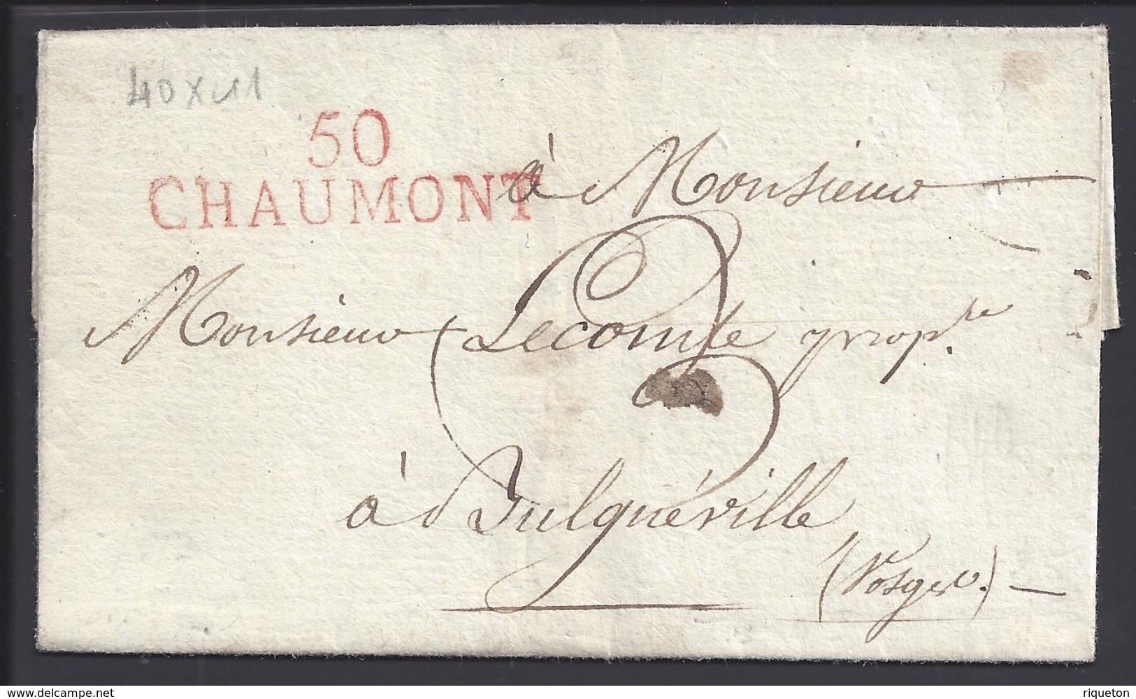 FR - Marque Linéaire Rouge "50 CHAUMONT" Pli Pour Bulgneville En Port Dû Taxe 3 Décimes - B/TB - - 1801-1848: Précurseurs XIX