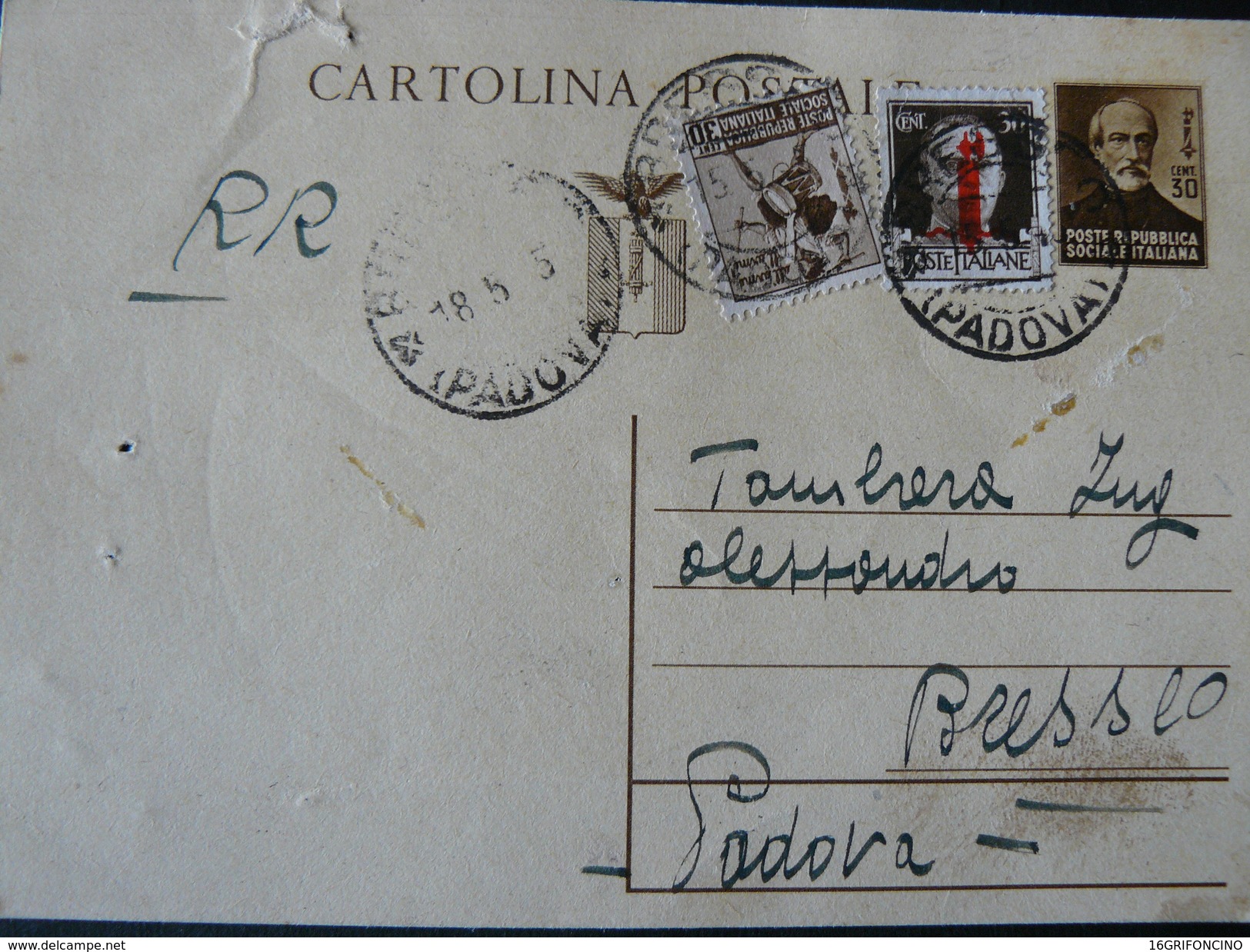 15.5.1945..VERY RARE FASCIST POSTALCARD + BEAUTIFULS POSTAGESTAMPS.HIGH VALUE..//..RARISSIMO INTERO R.S.I..ALTO VALORE - Ganzsachen