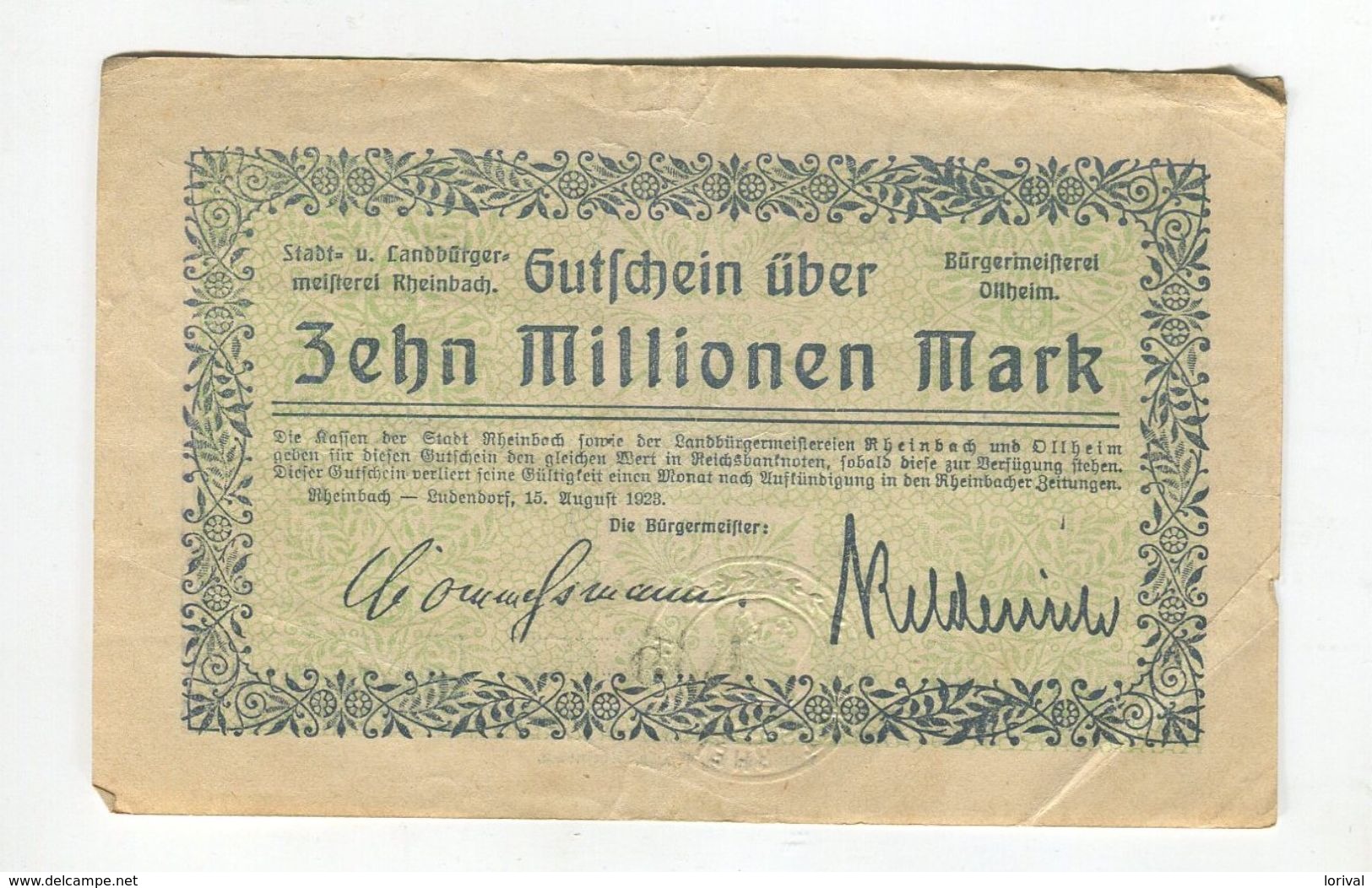 100MO MARK 15/08/1923 F 3 - 100 Miljoen Mark