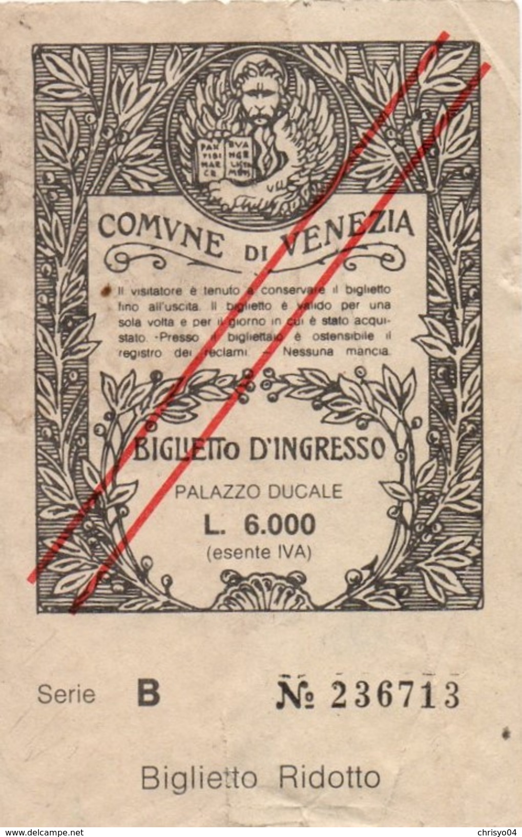 712z   Italie Venise Ticket D'entrée Du Palais Ducal Palazzo Ducale En 1957 - Biglietti D'ingresso