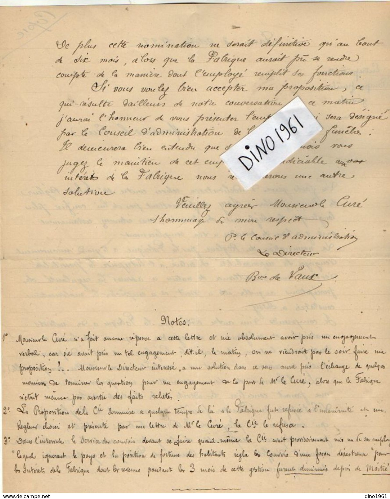 VP11.811 - Lot de Documents la Ville d' ISSY & Mr le Baron de VAUX Directeur des Pompes Funèbres à PARIS