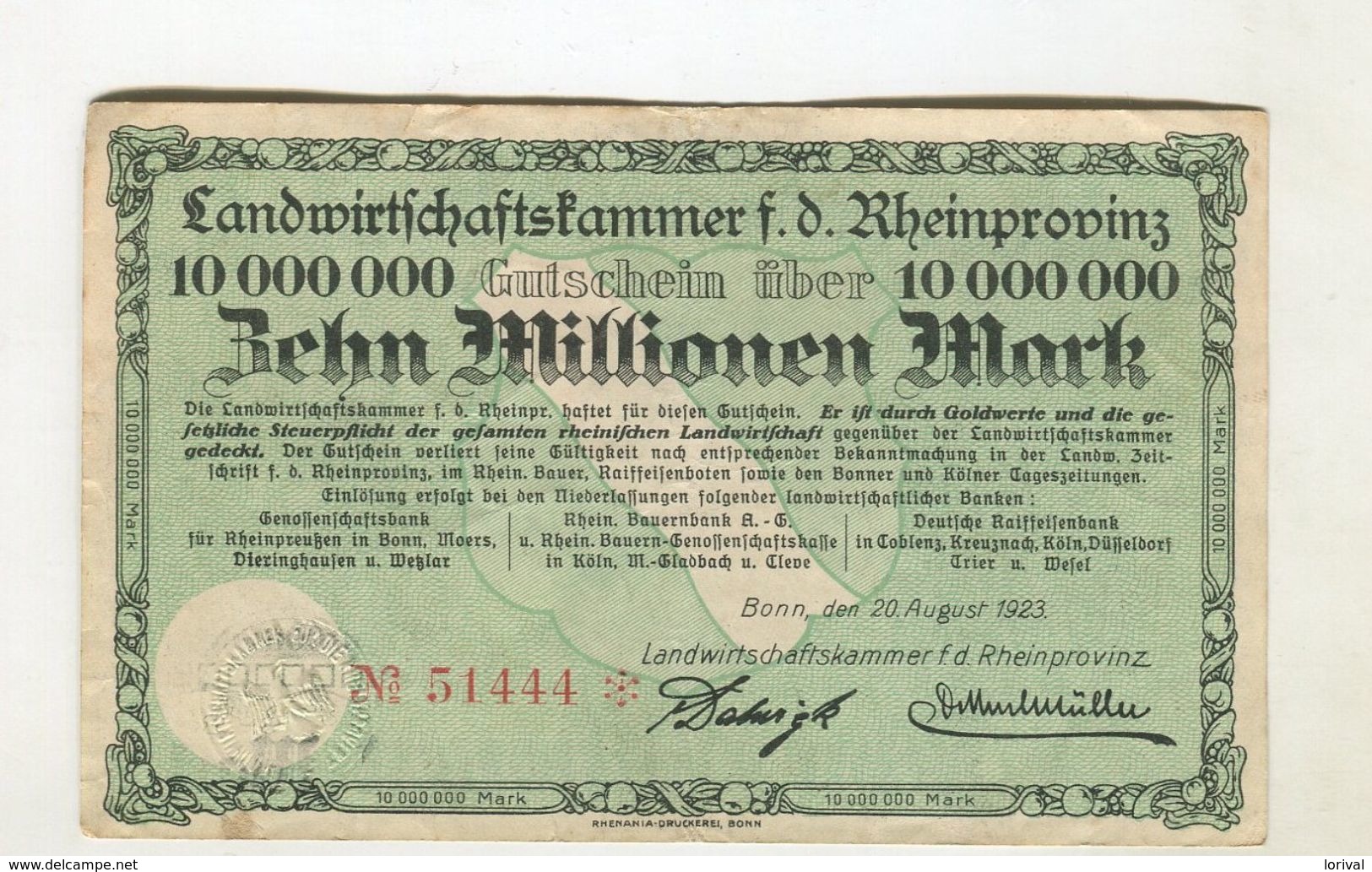 10MO MARK 20/08/1923 F+ 4 - 10 Miljoen Mark