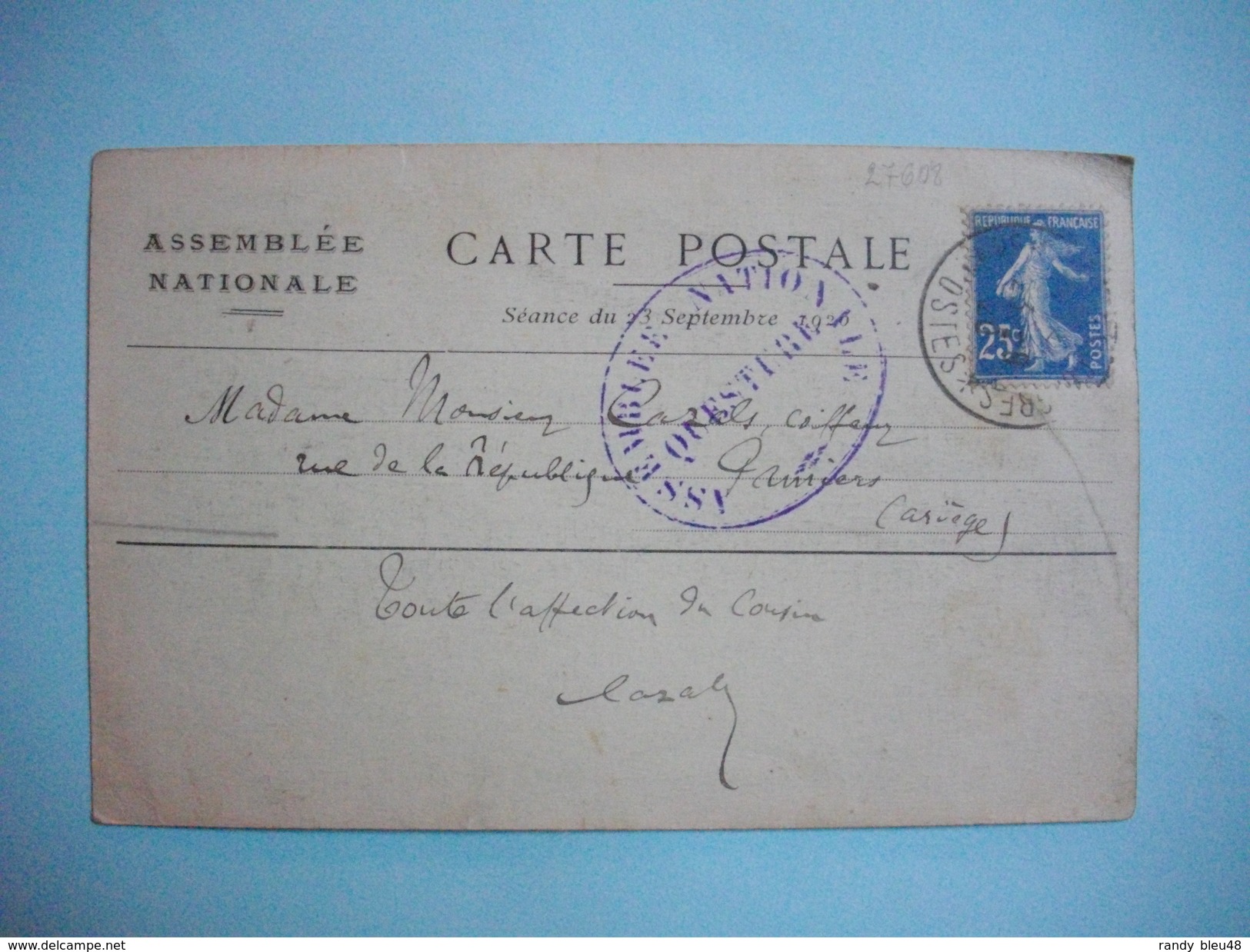 Palais De VERSAILLES  -  78  - MARCOPHILIE  -  Cachet ASSEMBLEE NATIONALE - Questure  -  1920- - Bolli Manuali