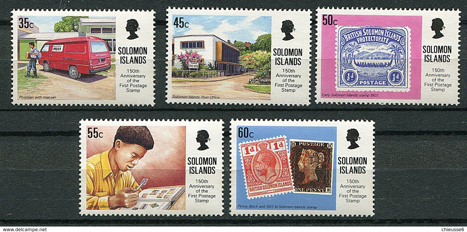 Salomon ** N° 701 à 705 - 150e Ann. De La Création Du 1er Timbre-poste - - Isole Salomone (1978-...)