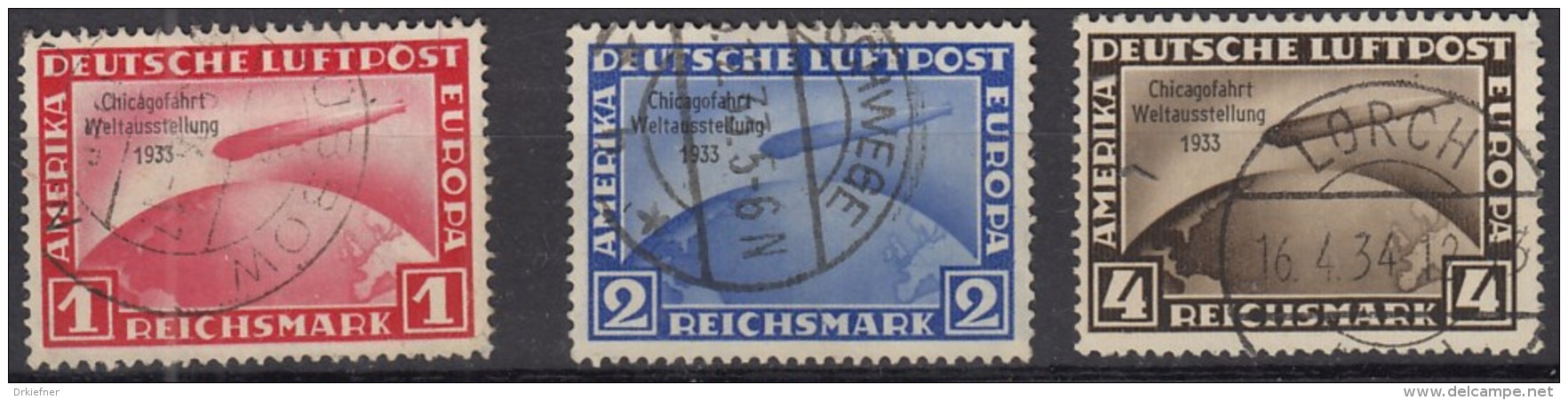 DR 496-498, Gestempelt,  Tief/tiefst Geprüft: SCHLEGEL, Zeppelin-Marken Chicagofahrt 1934 - Gebraucht