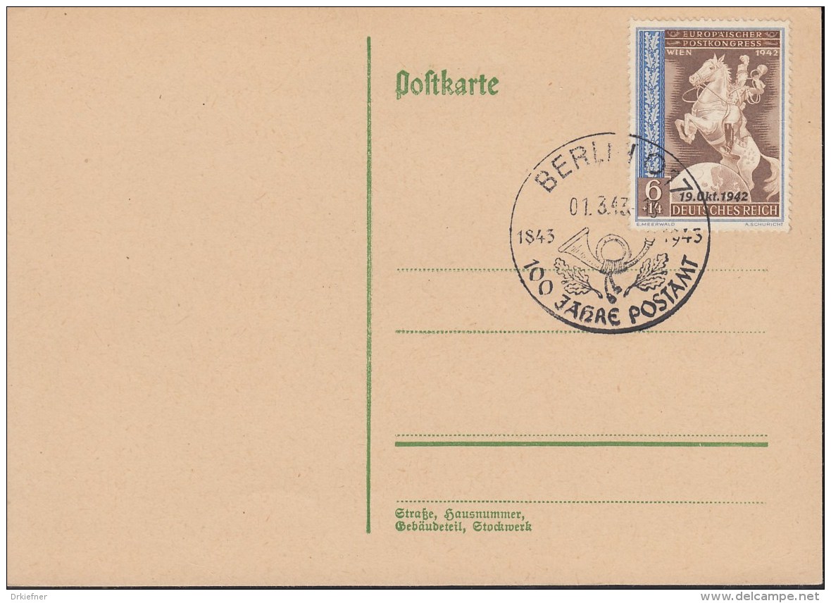 DR 824 Auf Karte Mit Sonderstempel: Berlin 100 Jahre Postamt 1.3.1943 - Covers & Documents