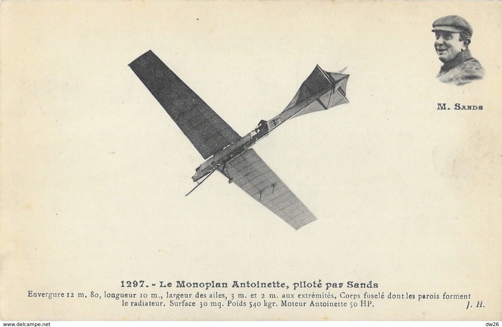 Le Monoplan Antoinette Piloté Par Sands (en Médaillon) - Carte J. Hauser Non Circulée - ....-1914: Précurseurs