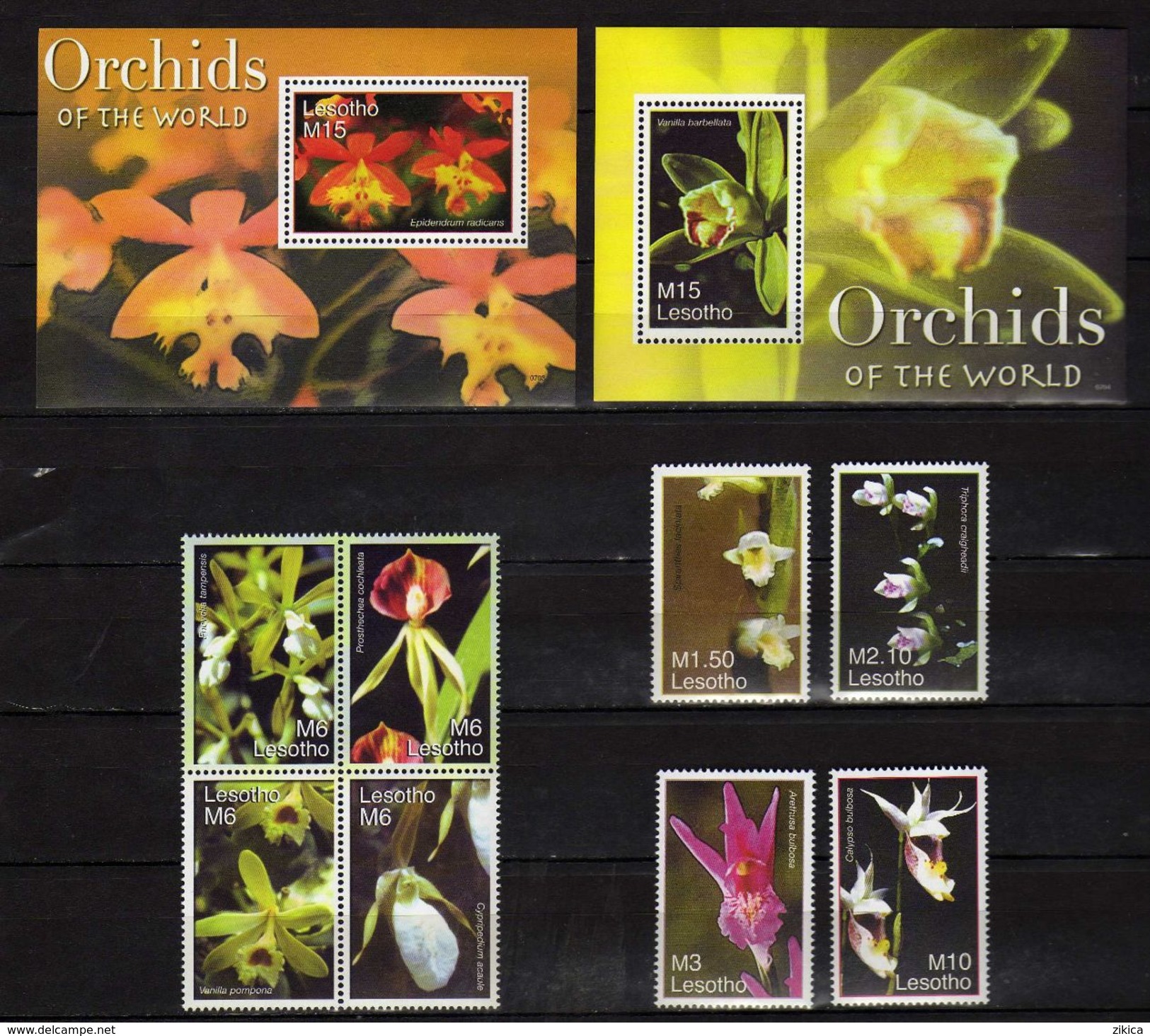 Lesotho 2007 Flowers - Orchids. Full Serial.2 S/S And Stamps.MNH. NEUF - Lesotho (1966-...)