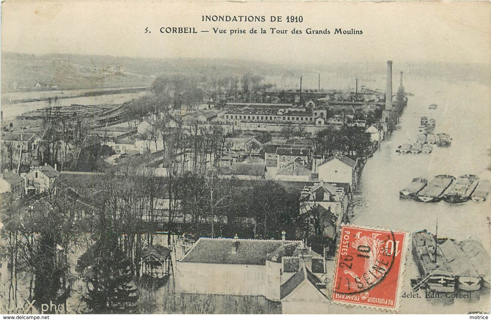 CORBEIL -inondations De 1910, Vue Prise De Tour Des Grands Moulins. - Corbeil Essonnes