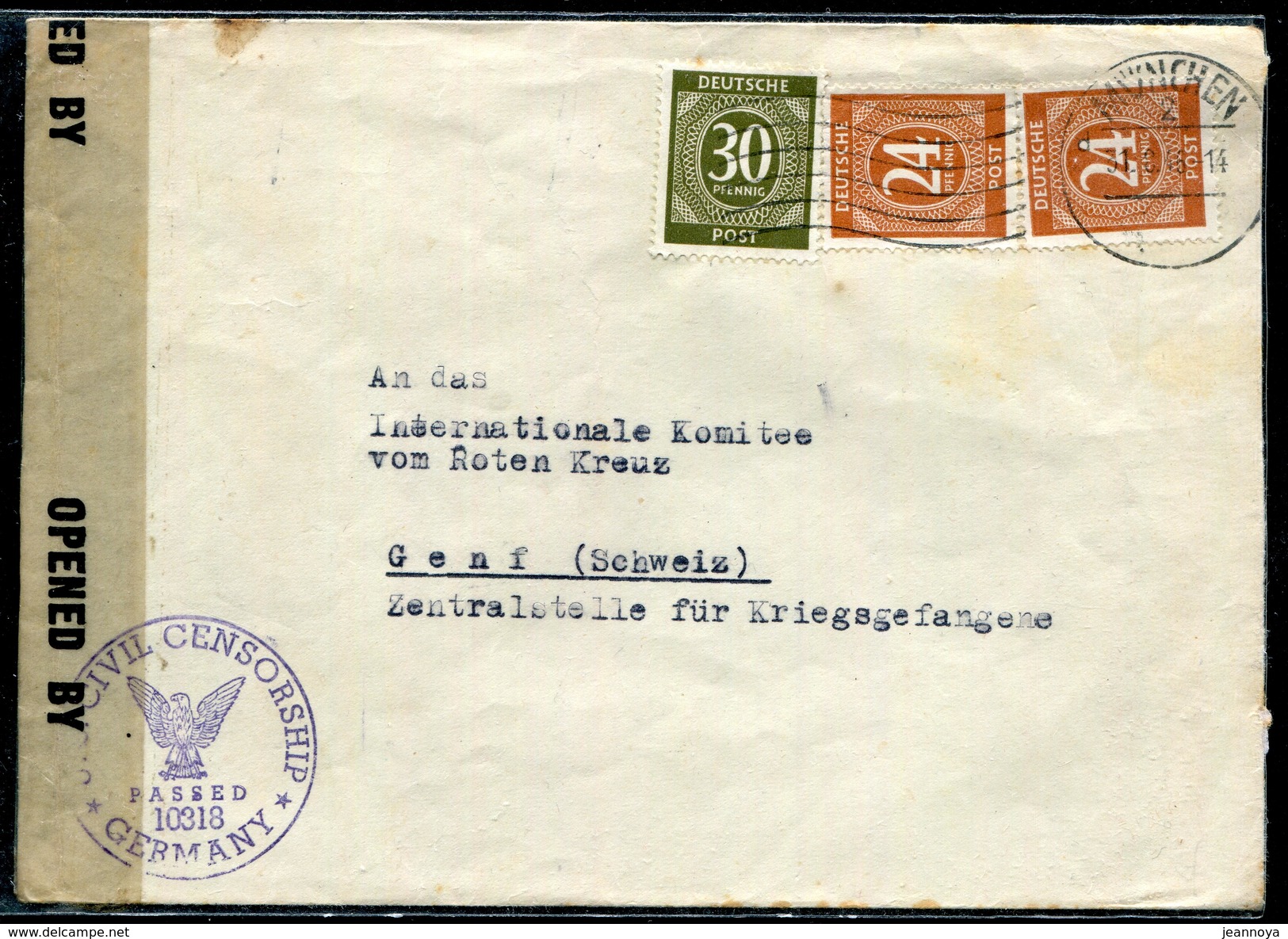 ALLEMAGNE -  N° 15 (2) + 18 / LETTRE AVEC O.M. DE MUNCHEN LE 31/8/1946 POUR GENEVE AVEC CENSURE U.S. - TB - Autres & Non Classés