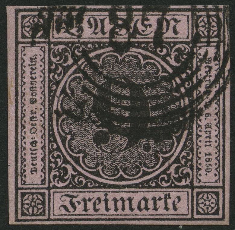 BADEN 4b O, 1851, 9 Kr. Schwarz Auf Rötlichkarmin, Nummernstempel 87, Allseits Breitrandig, Pracht - Other & Unclassified