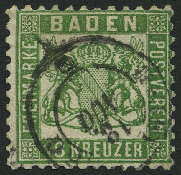 BADEN 21a O, 1862, 18 Kr. Grün, Minimaler Eckzahnbug Sonst Pracht, Gepr. Thier Und Grobe, Mi. 700.- - Sonstige & Ohne Zuordnung