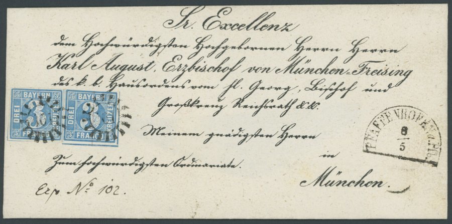 BAYERN 2II BRIEF, 1855, 3 Kr. Blau, Zwei Nahezu Vollrandige, Farbfrische Prachtstücke Mit Seltenem MR-Stempel 461 (Pfaff - Sonstige & Ohne Zuordnung