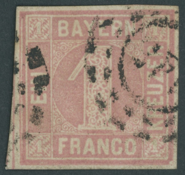 BAYERN 3II O, 1862, 1 Kr. Rosa, Platte 2, Offener MR-Stempel 145 (Fürth), Allseits Breitrandig, Pracht, R!, Fotoattest B - Sonstige & Ohne Zuordnung