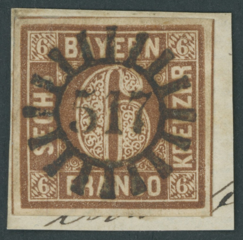 BAYERN 4II BrfStk, 1850, 6 Kr. Dunkelbraunorange, Type II, Idealer Zentrischer MR-Stempel 517, Luxusbriefstück - Sonstige & Ohne Zuordnung