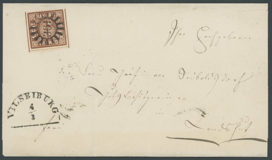 BAYERN 4II BRIEF, 1856, 6 Kr. Dunkelbraunorange, Type II, Mit MR-Stempel 361 (Vilsbiburg) Auf Briefhülle, Pracht, Gepr.  - Other & Unclassified